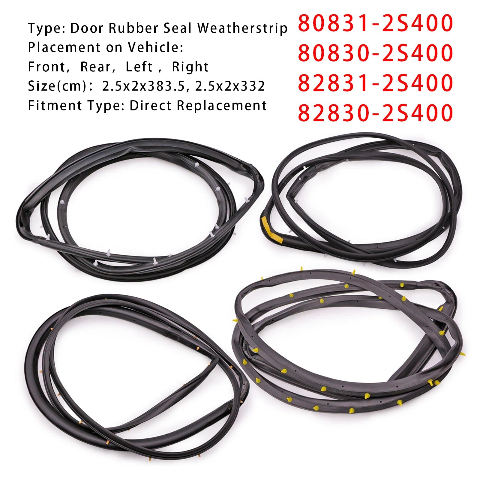 1998-2005 Nissan D22 Frontier 4Dr Double Cab 4PCS Front Rear Door Rubber Seal Weatherstrip 80831-2S400