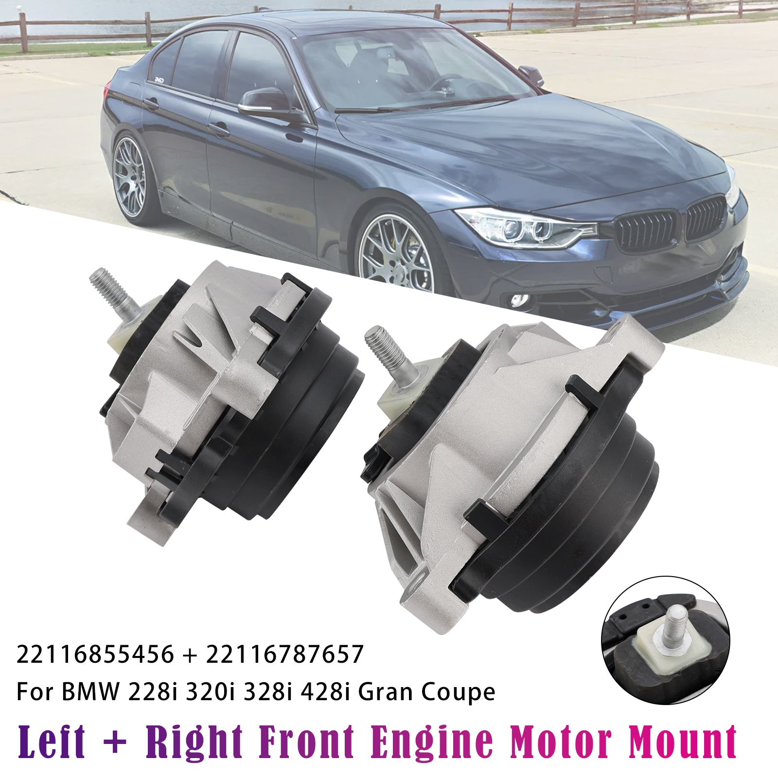 Left + Right Front Engine Motor Mount 22116787657 For BMW 320i F30 2012-2016 L4 2.0L
