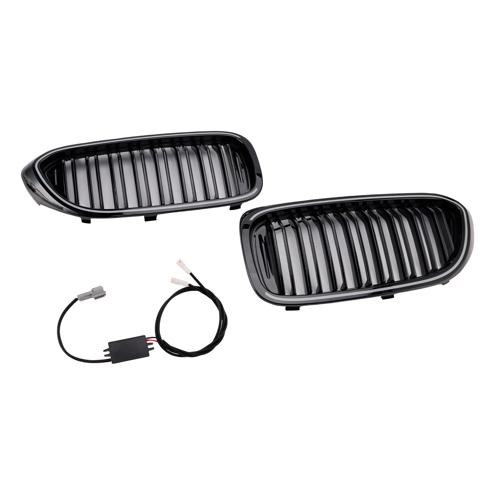 Gloss Black Double Slat Front Kidney Grille Fit BMW 5 Series G30 G31 2017-2020