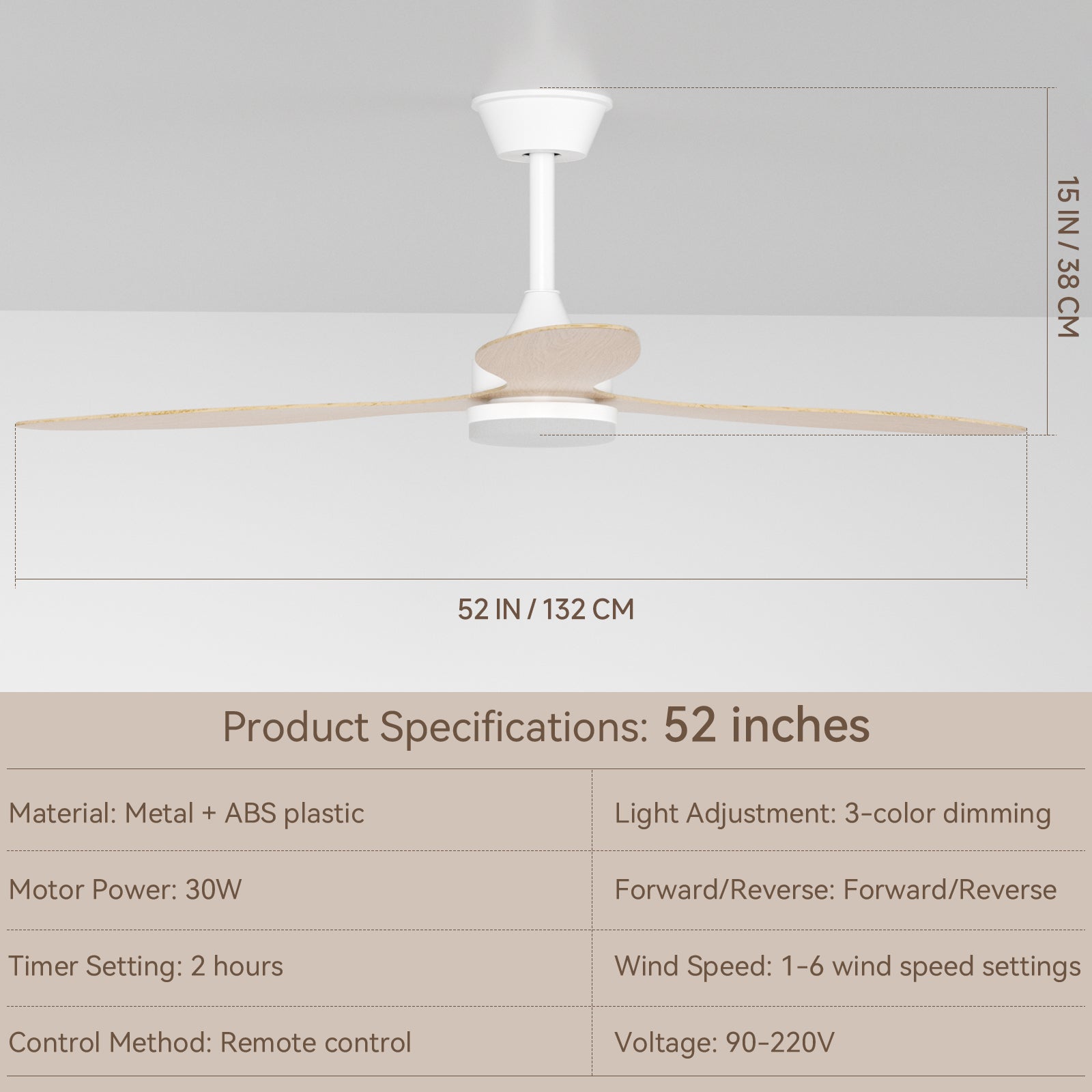Modern 52" Pendant Ceiling Fan with Light Remote Quiet 6 Speeds Black White
