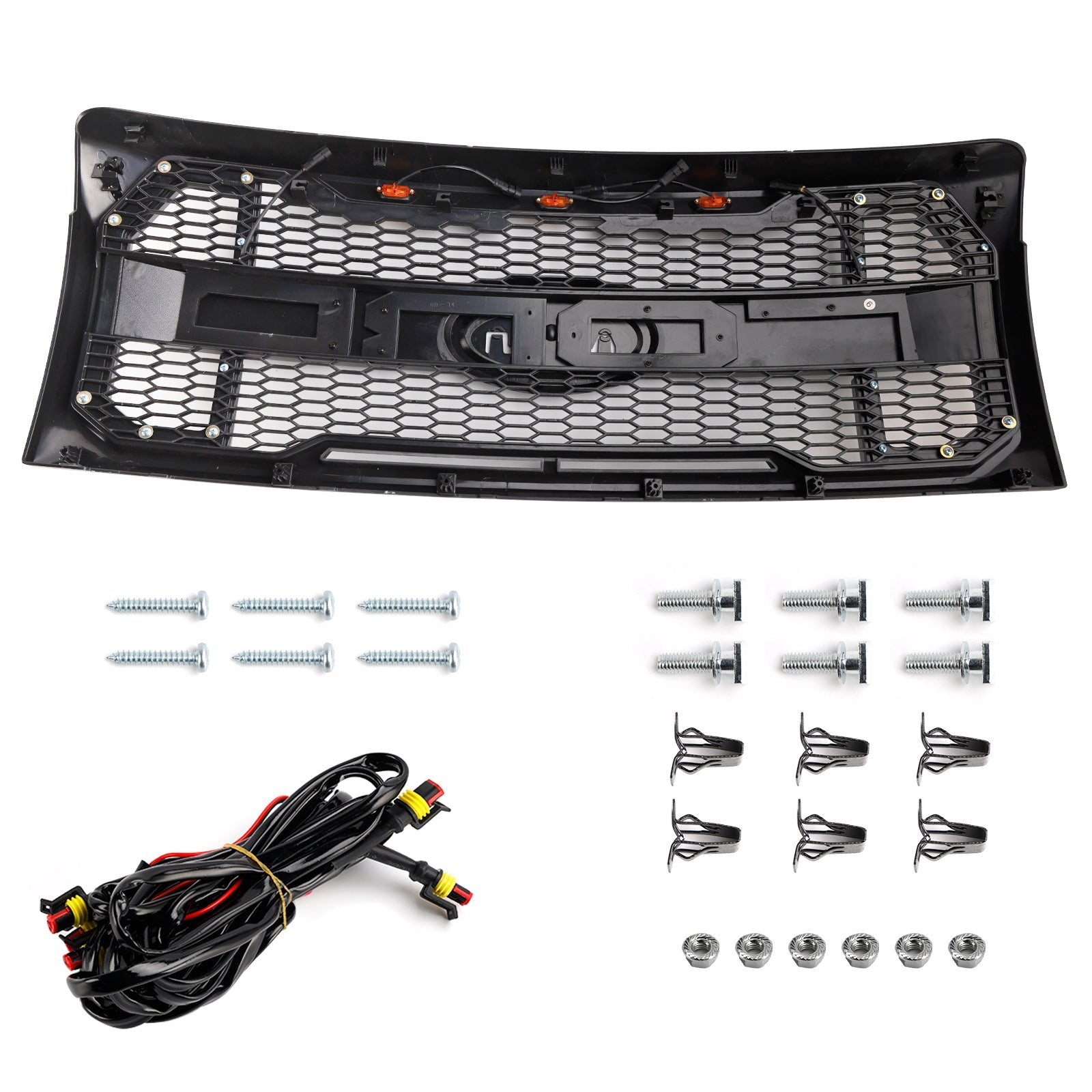 2009-2014 Ford F150 Matte Black Raptor Style Front Bumper Grille Grill W/LED