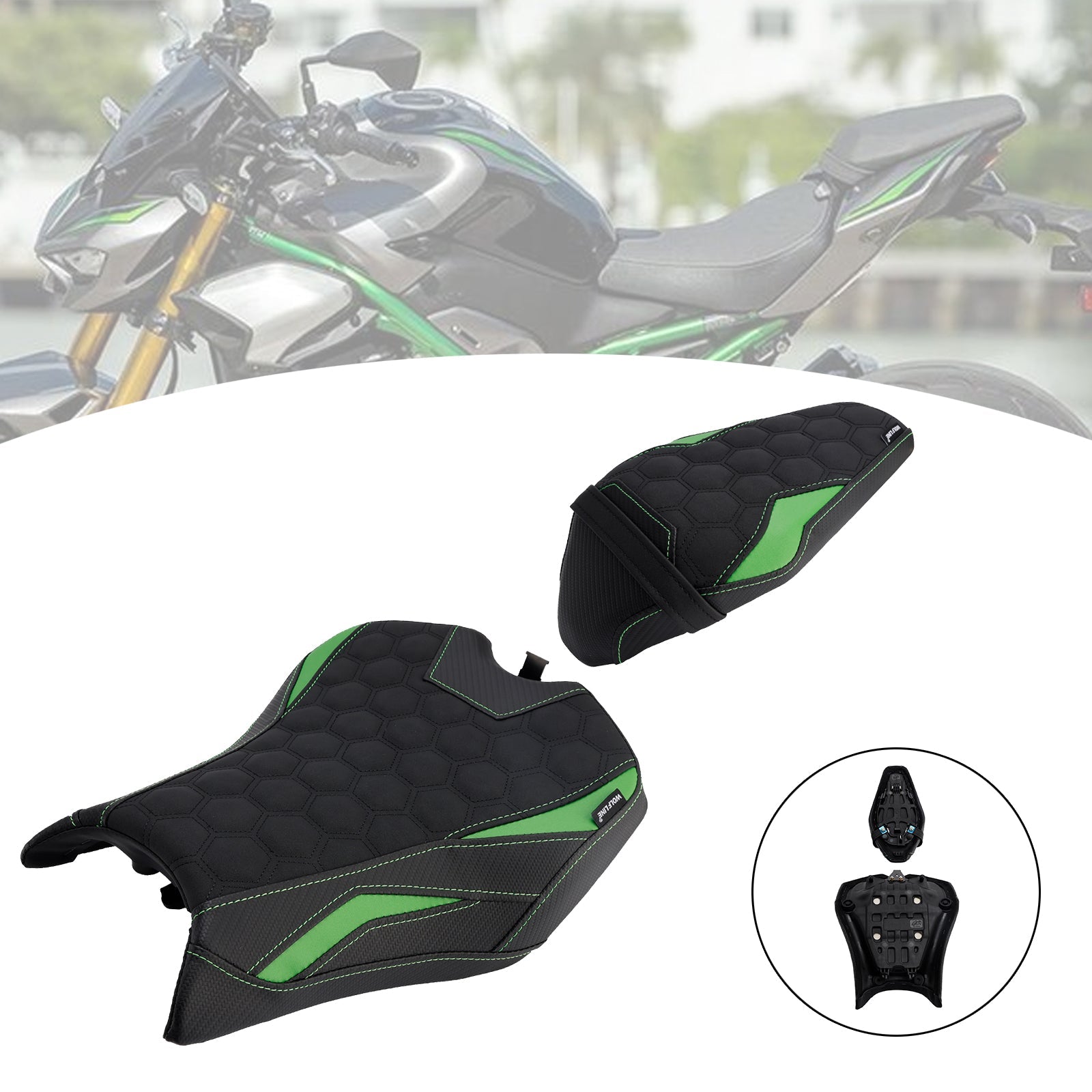 2025- For Kawasaki Ninja Z900 Zr900-F Driver&Passenger Seat Rear Cushion Green2