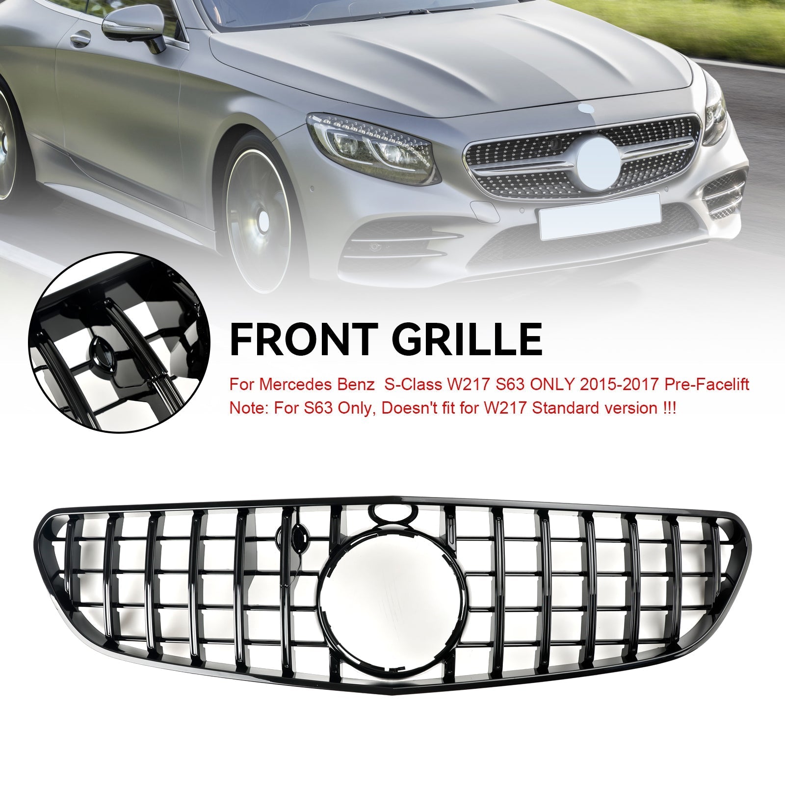 2015 2016 2017 S-Class W217 S63 AMG Pre-Facelift Mercedes Benz Front Bumper Grille Grill