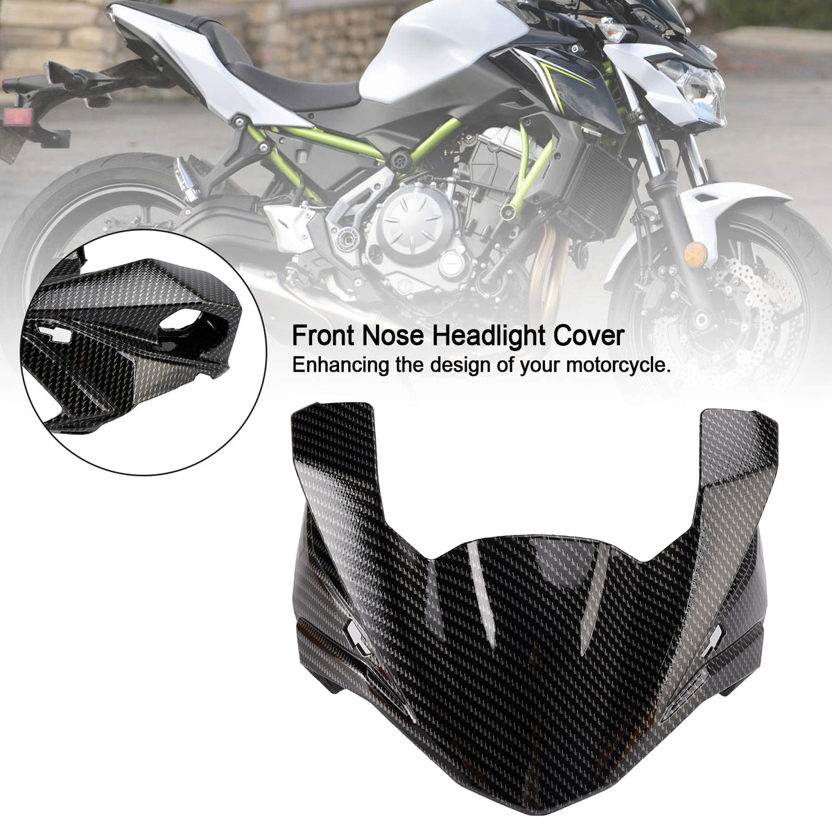 Carbon Front Nose Headlight Cover Surround Fairing For Kawasaki Z650 2017-2019