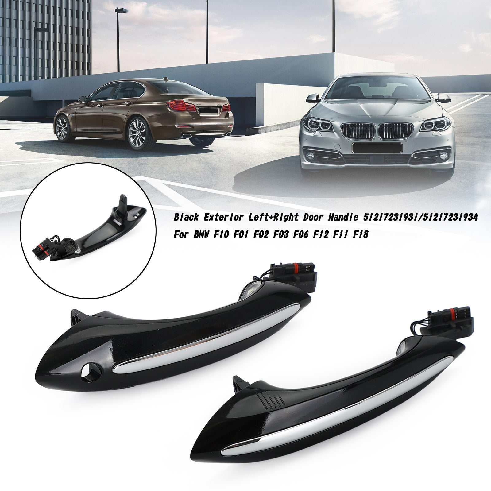 Black Exterior Left+Right Door Handle 51217231931/51217231934 For BMW F10 F01