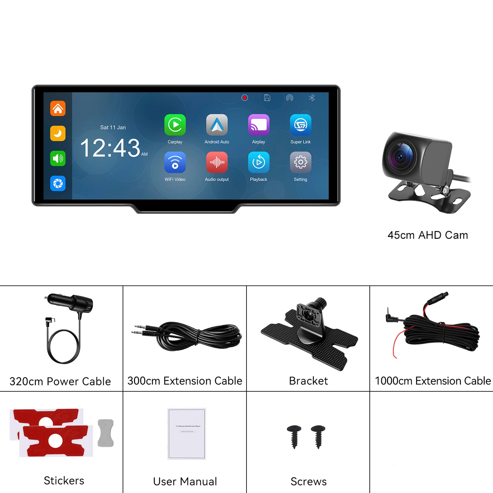 10.77" Portable Bluetooth Car Navigation Wireless Carplay Car Radio AHD Camera