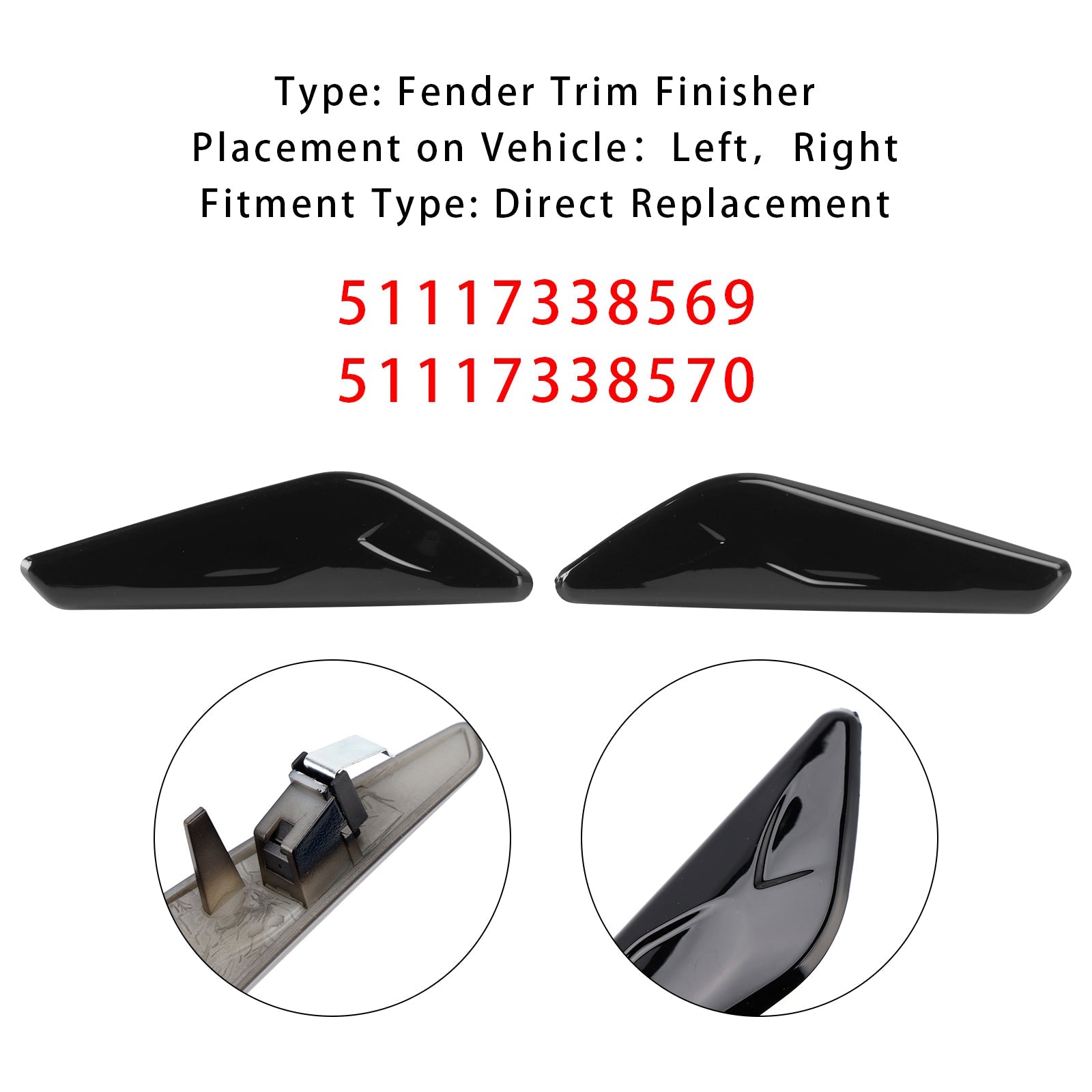 BMW X3 F25 X4 F26 Left+Right Front Fender Black Trim 51117338569+51117338570