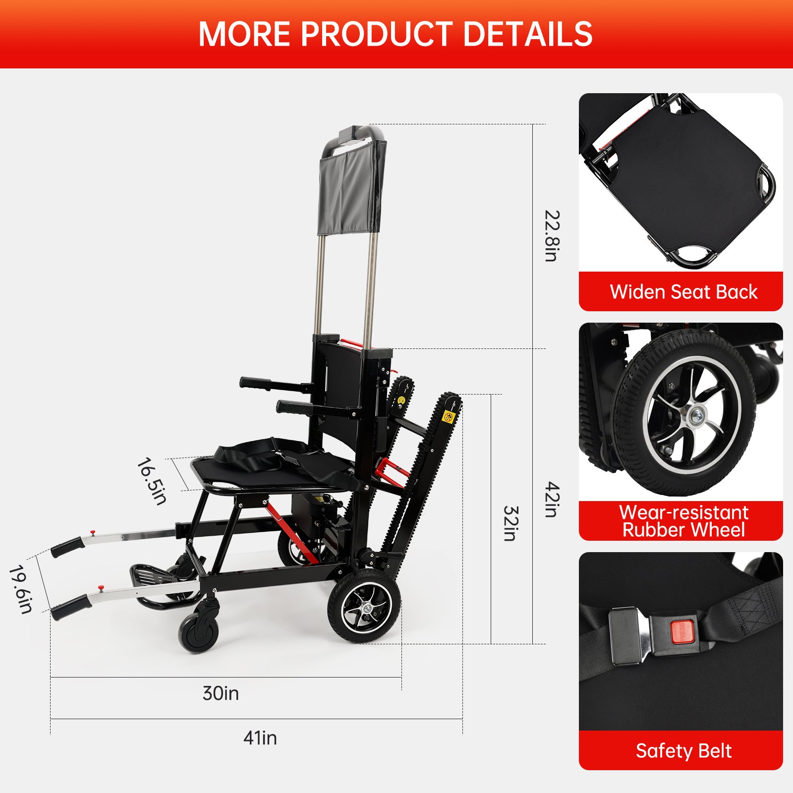 Large Wheel Motorized Climbing Wheelchair Stair Lifting Chair Elevator Disabled