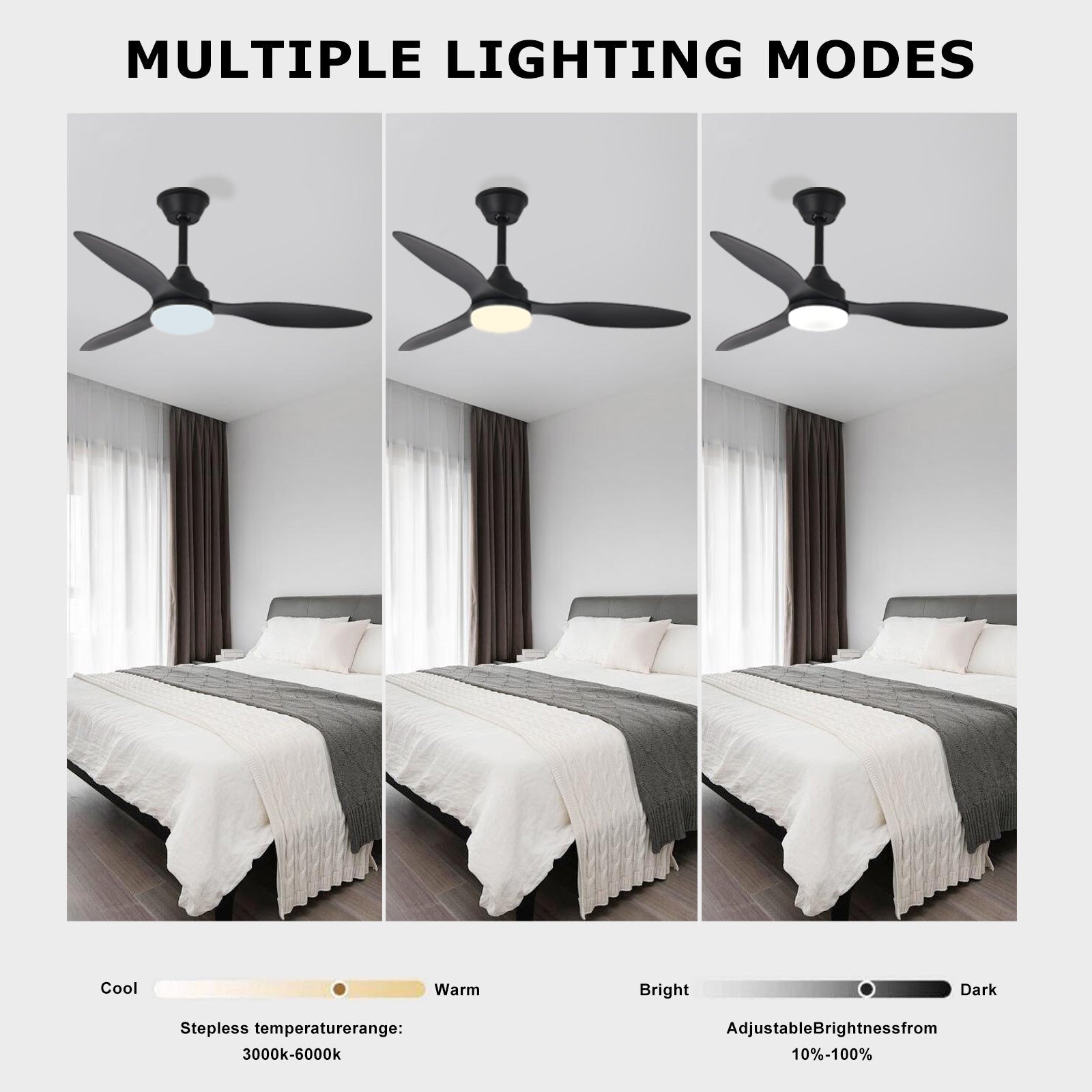 42" Pendant Ceiling Fan with Light Dimmable Black Quiet DC Motor Remote
