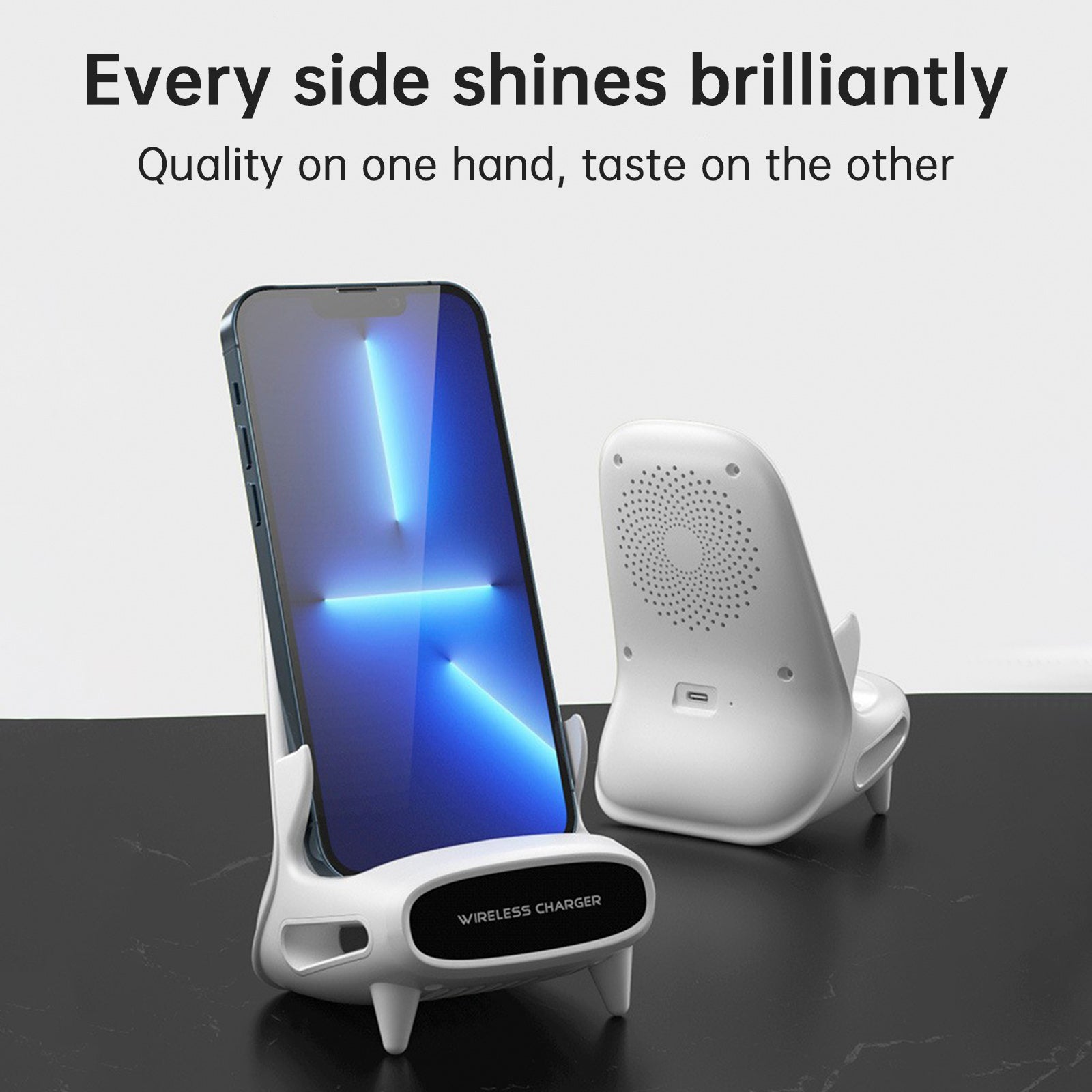 3 in 1 V8 Mini Chair Wireless Charger Phone Holder Charging Phone Stand Speaker