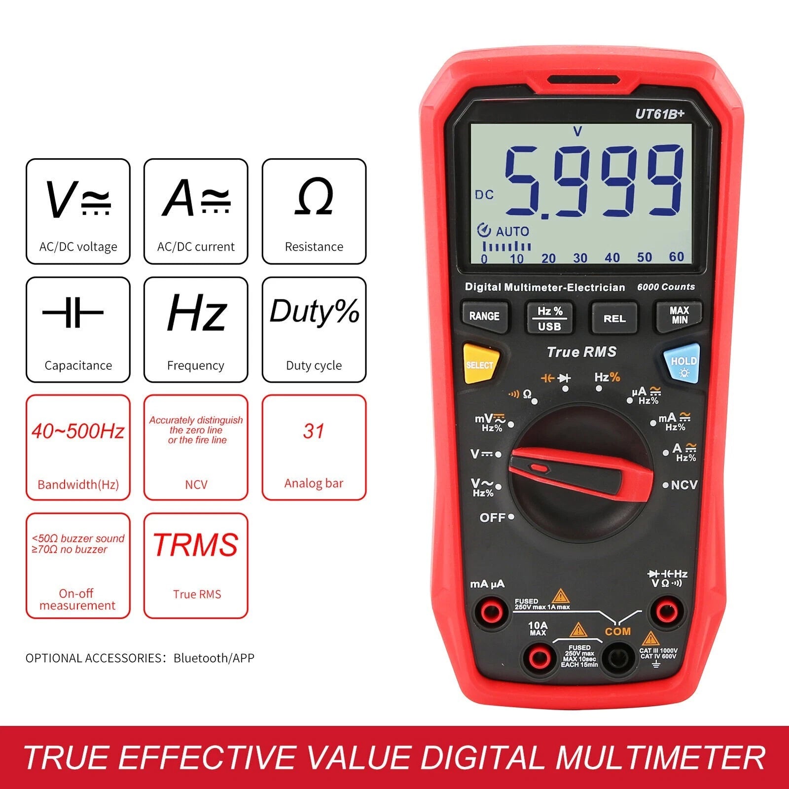 UT61B+ Digital Multimeter AC/DC Voltage Current Resistance Capacitance Tester