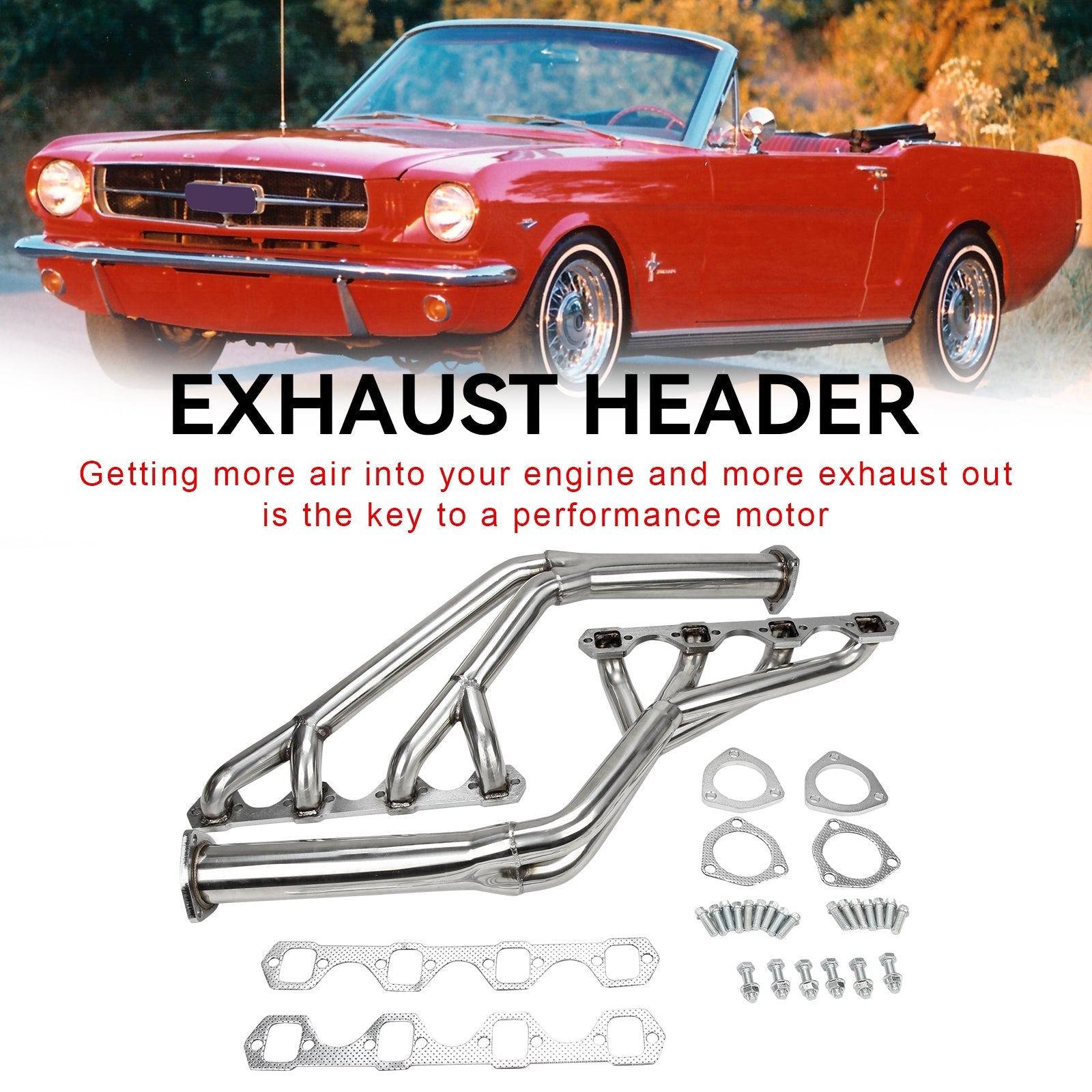 1964-1970 Ford Mustang 260/289/302/351W V8 Manifold Header V8 Tri-y Header Stainless Steel Generic