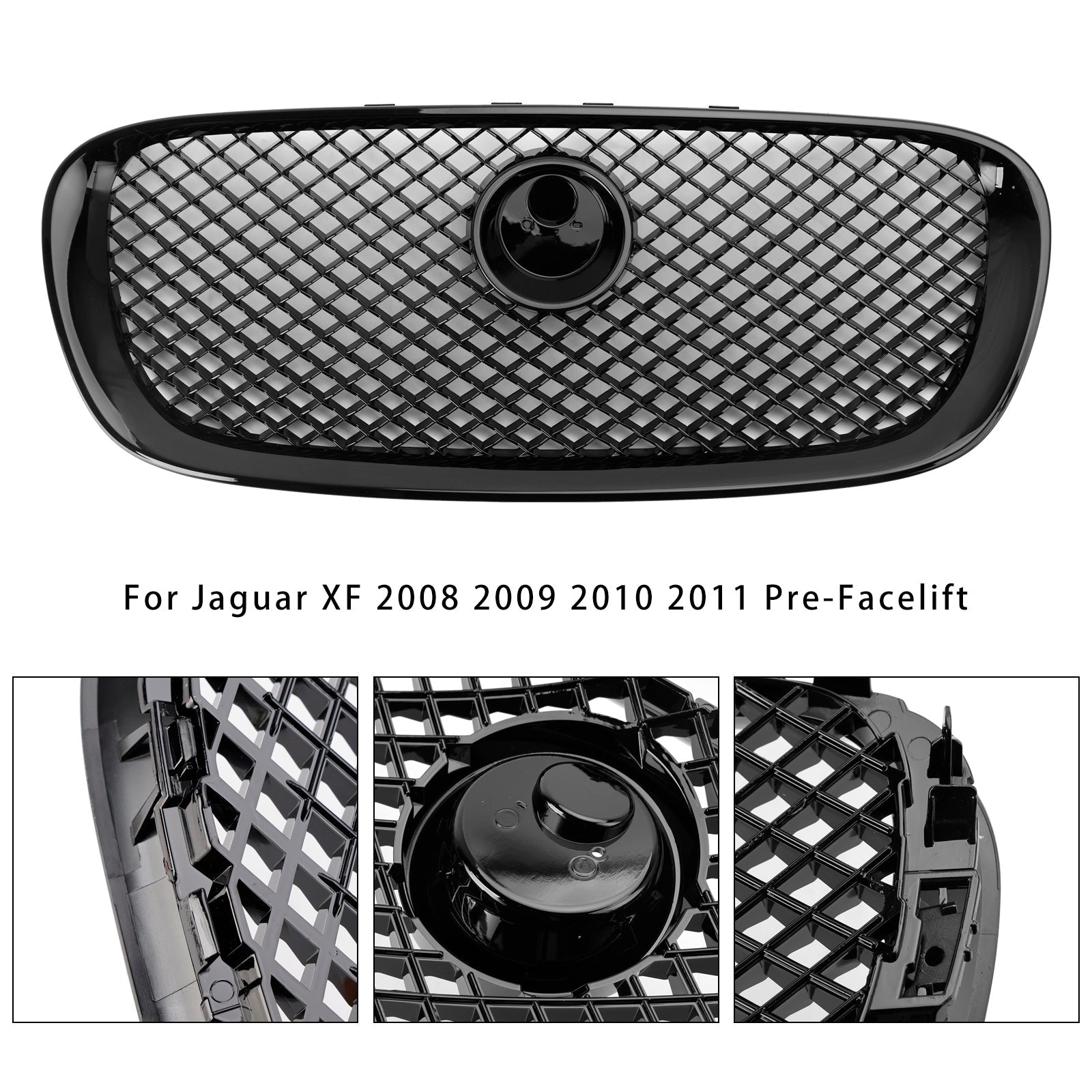 2008 2009 2010 2011 Jaguar XF Pre-Facelift XF-R Style Front Bumper Grill Grille Gloss Black