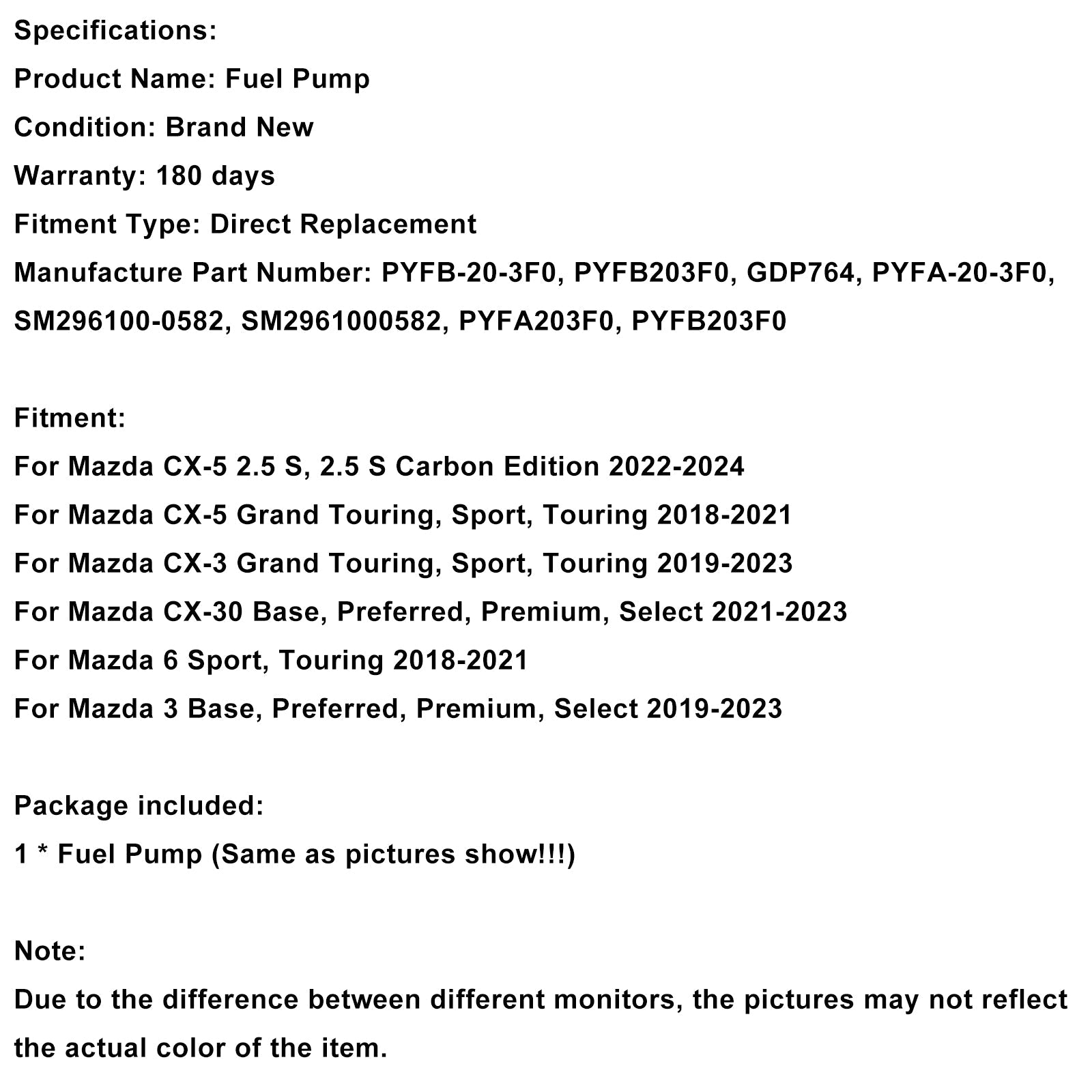 2019-2023 Mazda CX-3 Grand Touring, Sport, Touring High Pressure Fuel Pump PYFB-20-3F0