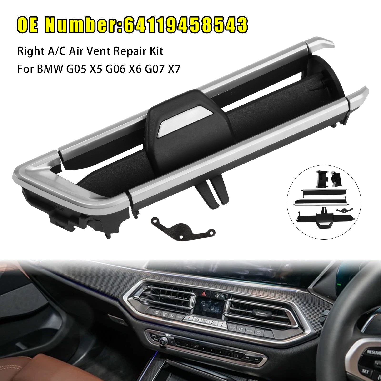 Right A/C Air Vent Repair Kit 64119458543 for BMW X5 G05 X7 G07 19-21 X6 G06 20-21