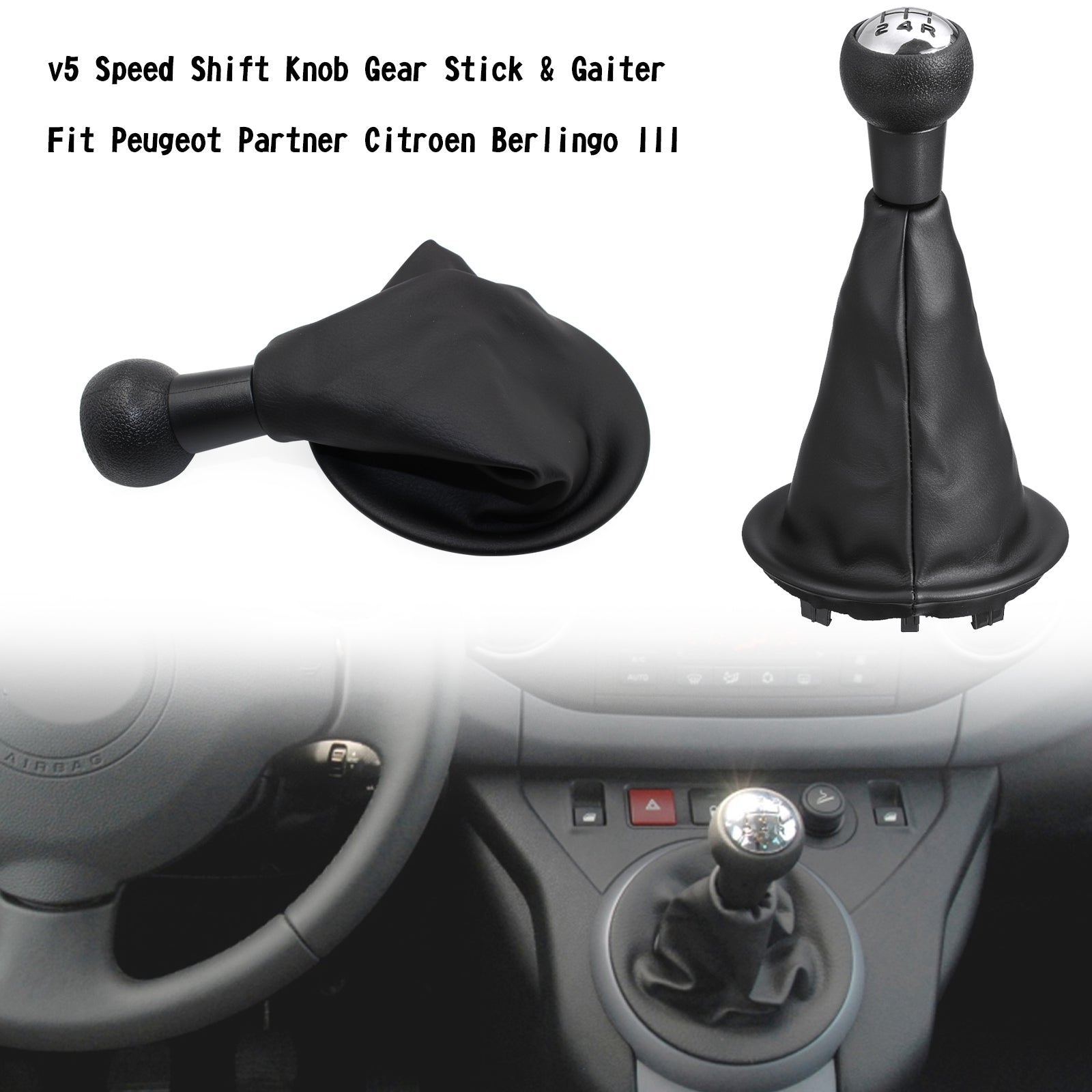 5 Speed Shift Knob Gear Stick & Gaiter Fit Peugeot Partner Citroen Berlingo III