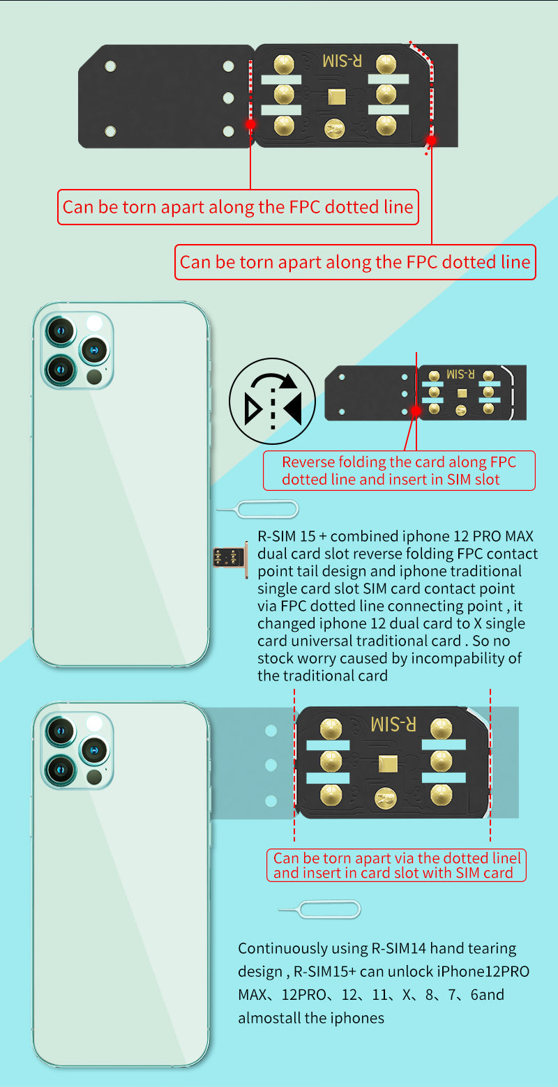 Upgrade RSIM-15+ 15 Nano Unlock Card for iPhone 13 Pro 12 Pro Max X Max 8 iOS15