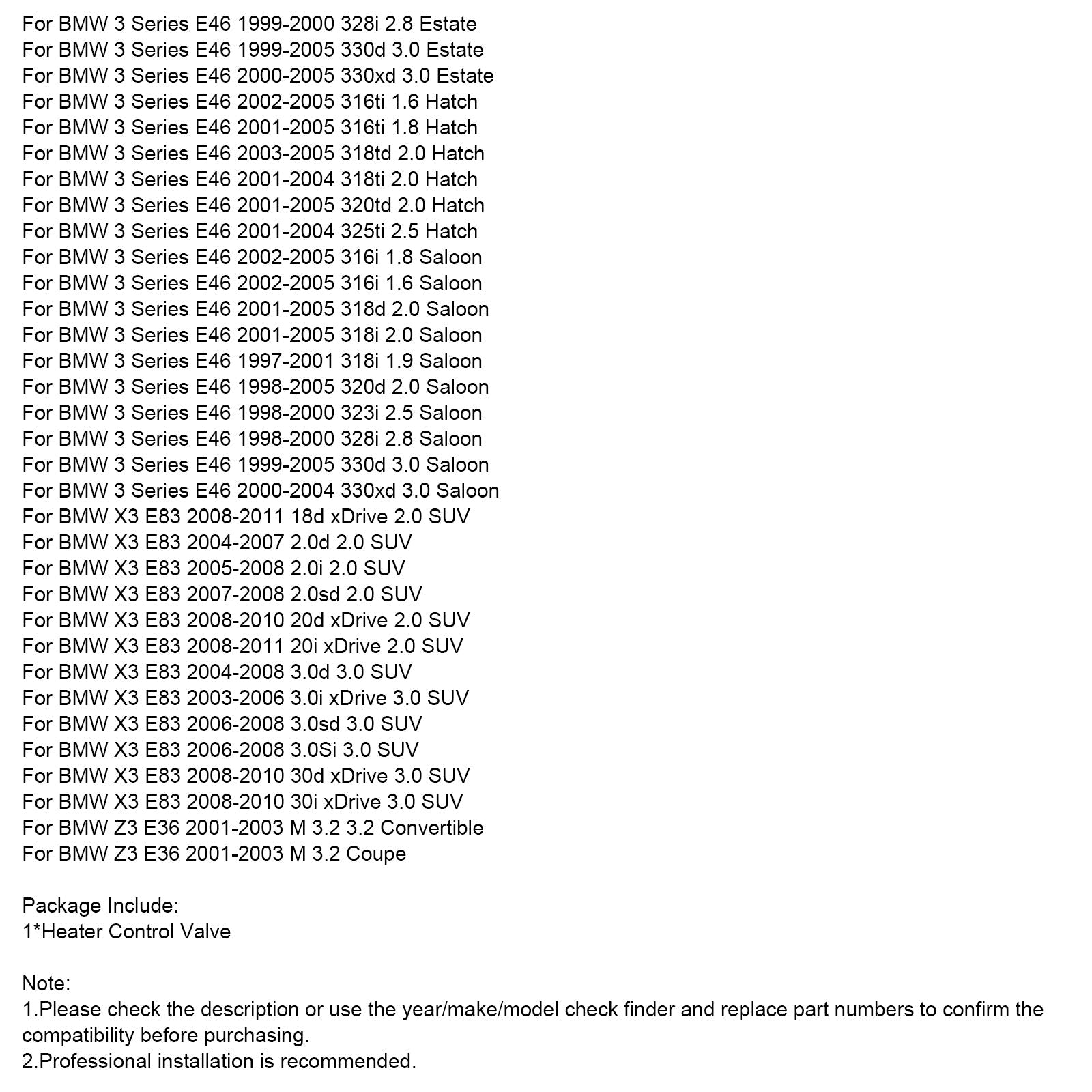 2002-2005 BMW 3 Series E46 316i 1.8 Saloon Heater Control Valve 64118369807