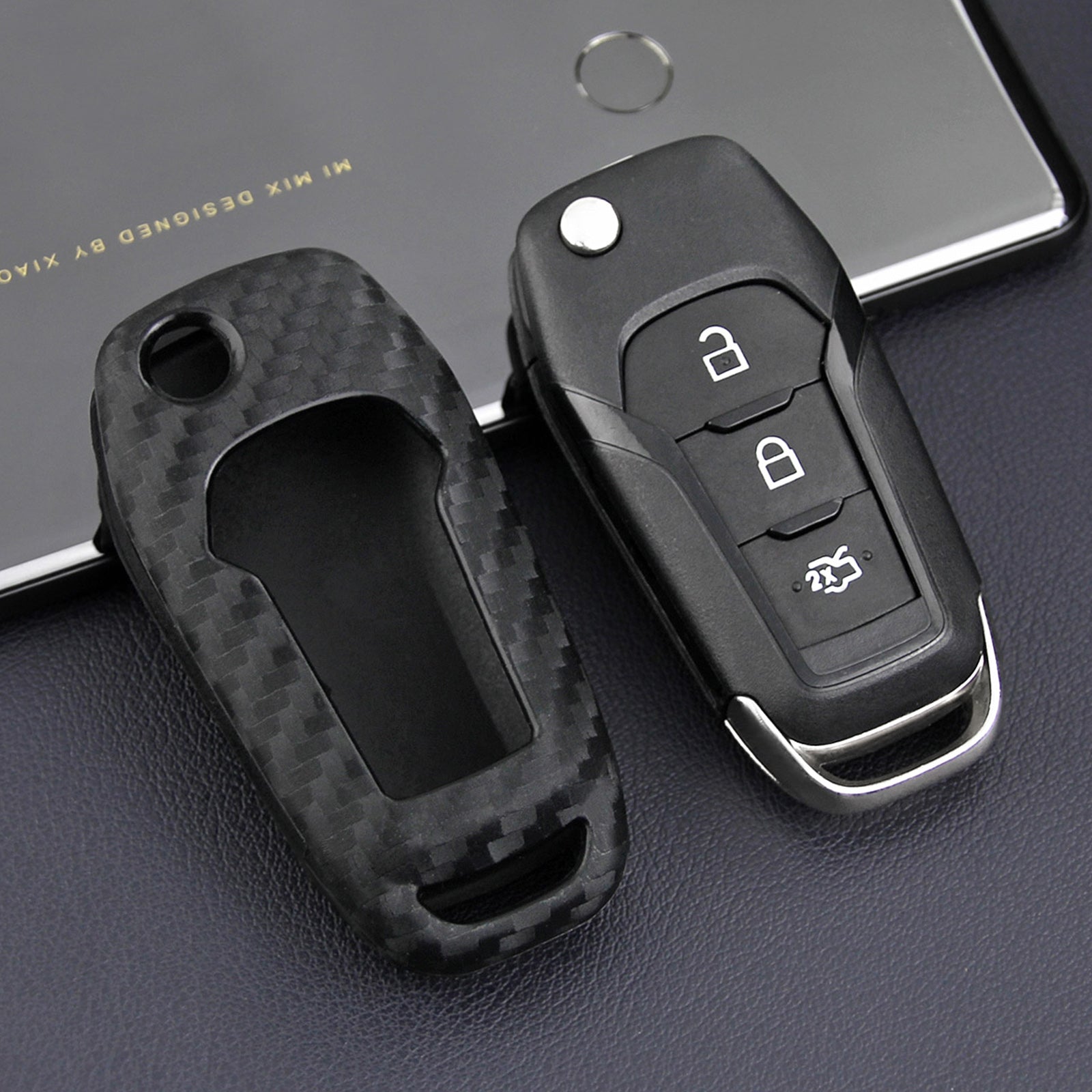 Leather Silicone Car Key Case Cover With Buckle For Ford