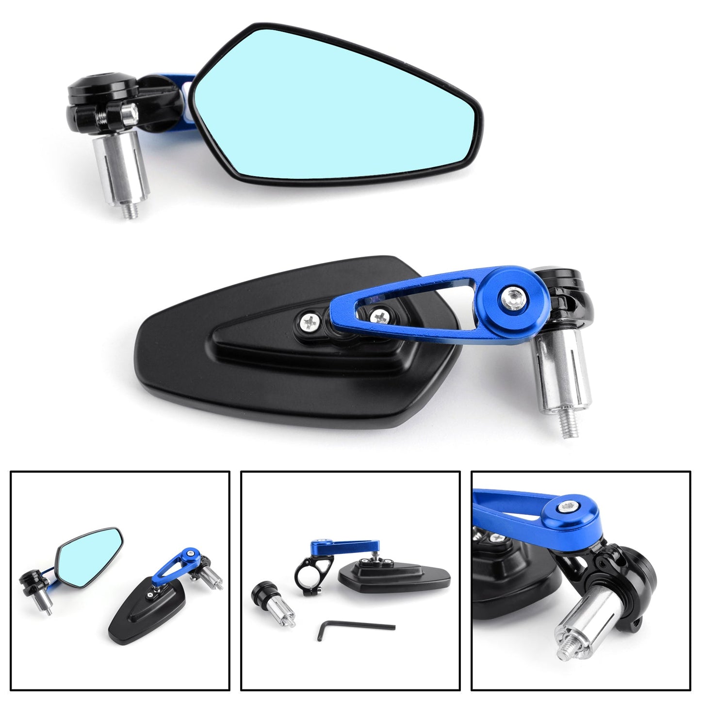 1 Pair Universal Rear View Handle Bar End Side Rearview Mirrors Blue