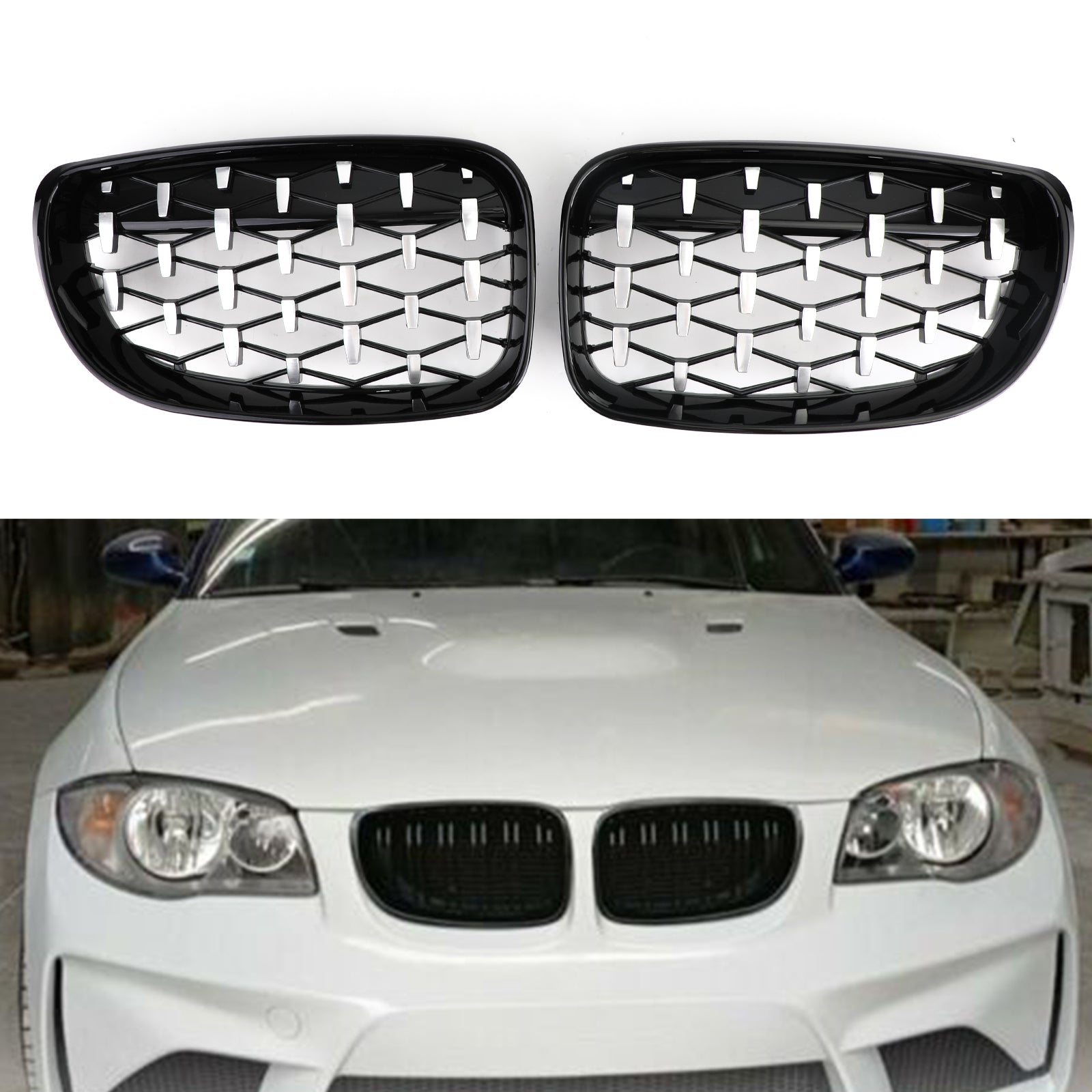 Front Grille Fit for BMW 1 Series E81 E87 E82 E88 128i 135i 2008-2012 Black & Chrome Generic