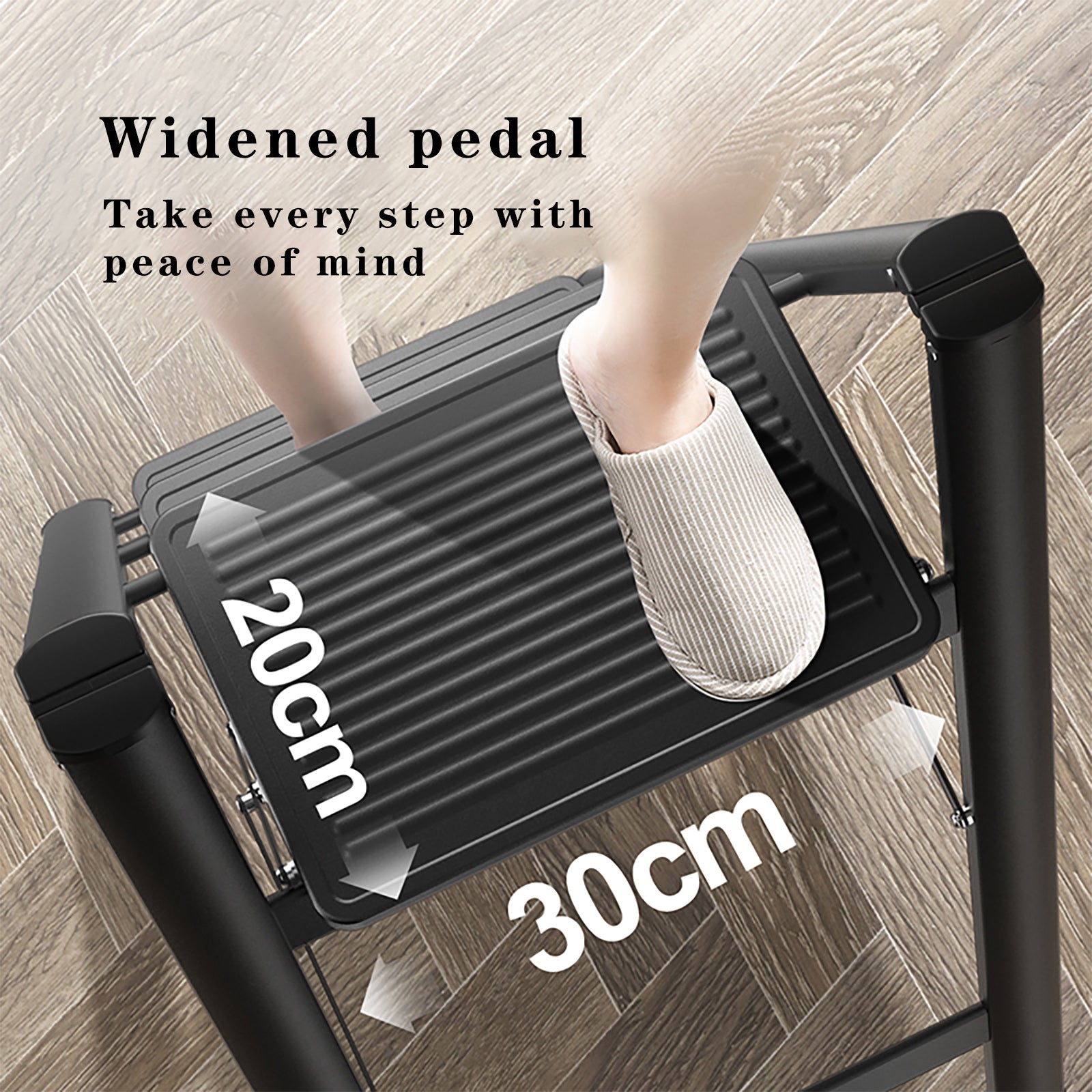 Lightweight 3 Step Ladder, Foldable with Wide Pedals, Compact Storage, 150kg Load Capacity