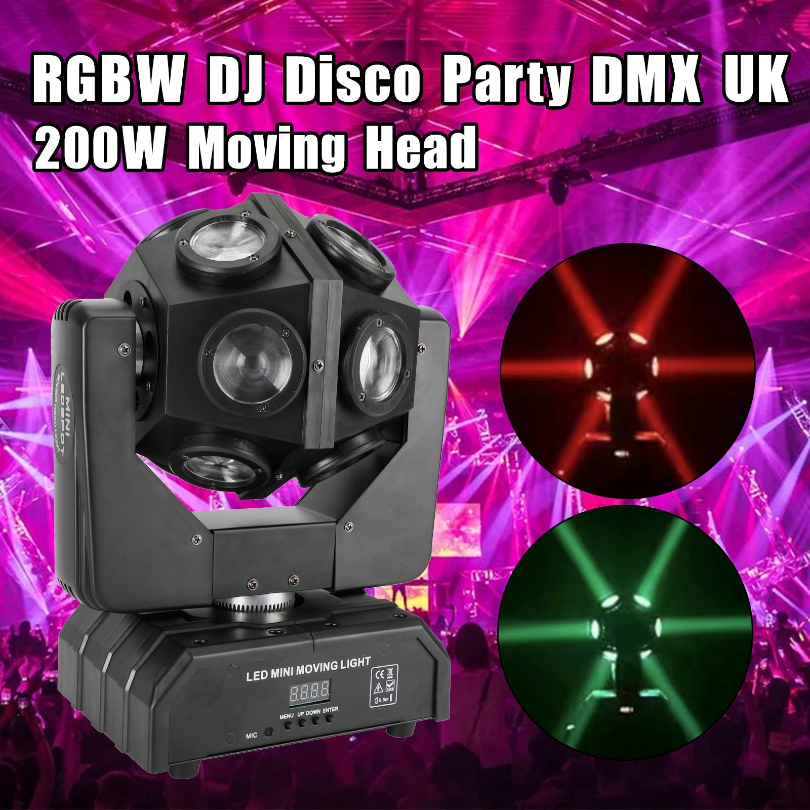 200W Moving Head 12 LED Rotating Beam Stage Light RGBW DJ Disco Party DMX UK