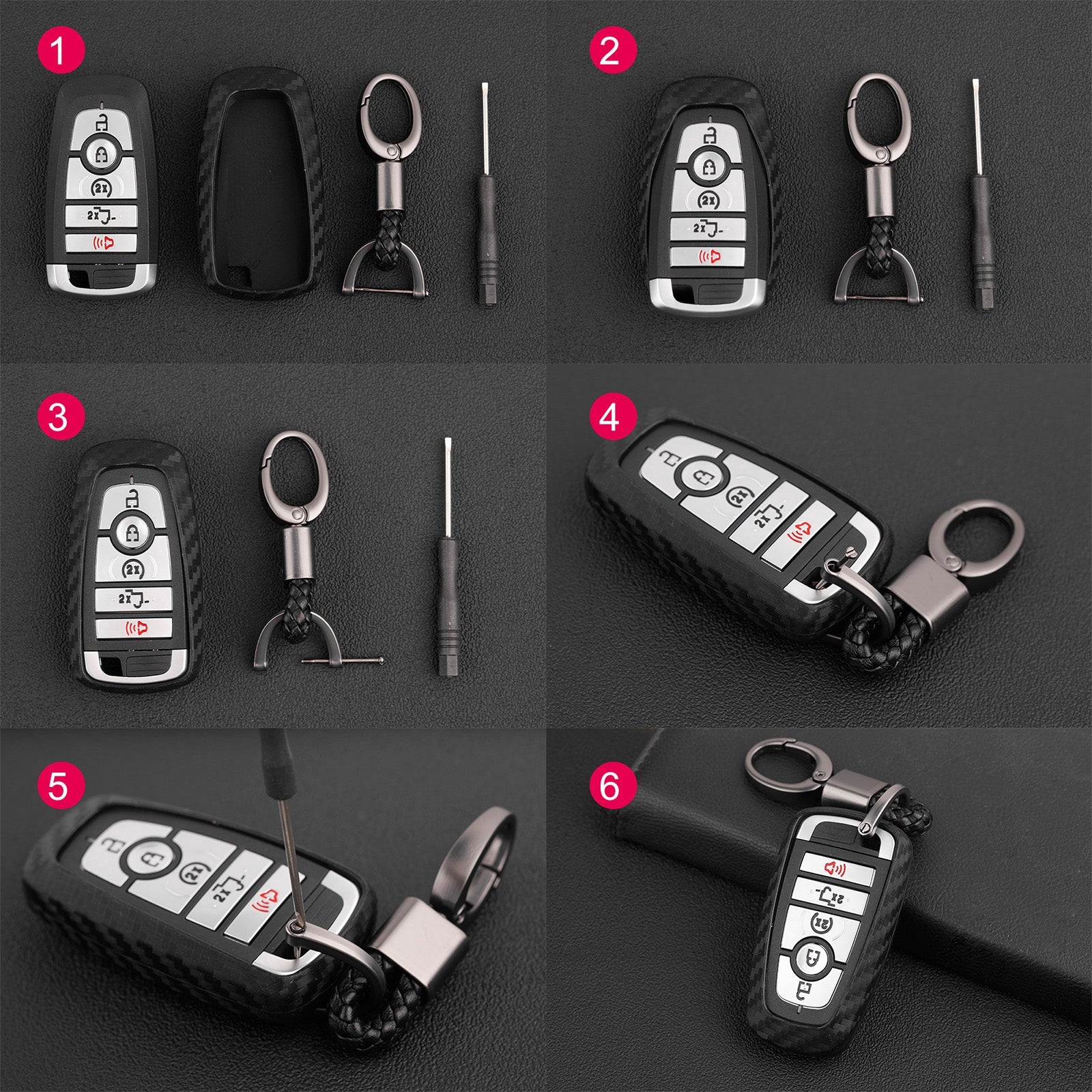 Leather Silicone Car Key Case Cover With Buckle For Ford Smart