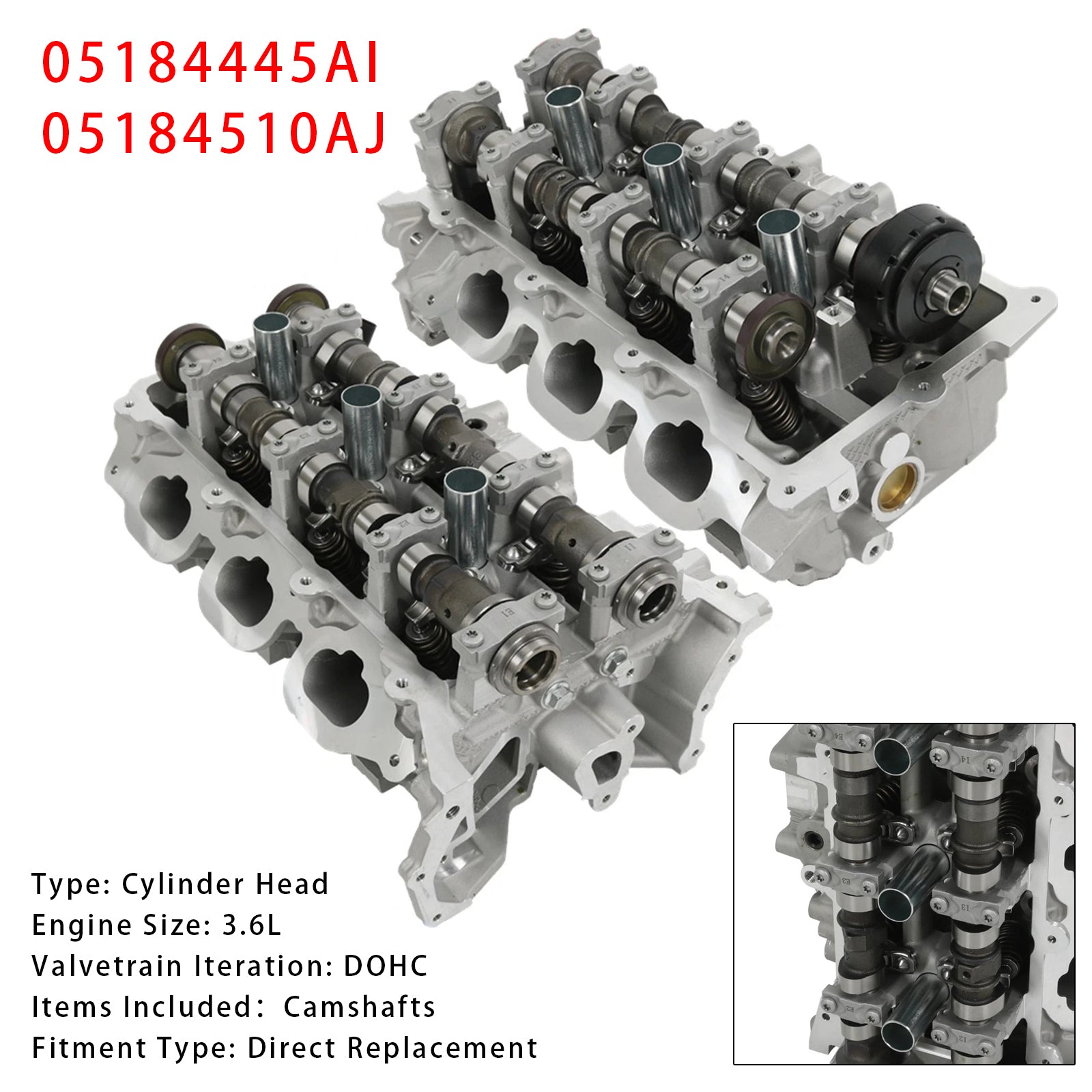 2012-2013 Jeep Wrangler 3.6L Brand New Left+Right Cylinder Head 05184445AI AJ