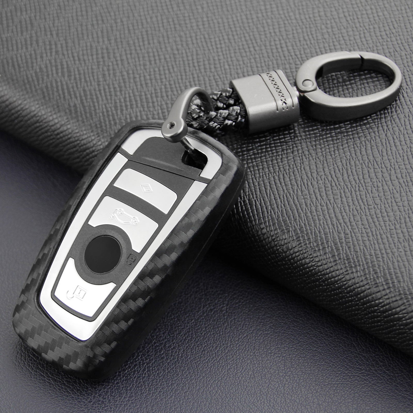 Leather Silicone Car Key Case Cover With Buckle For BMW Square