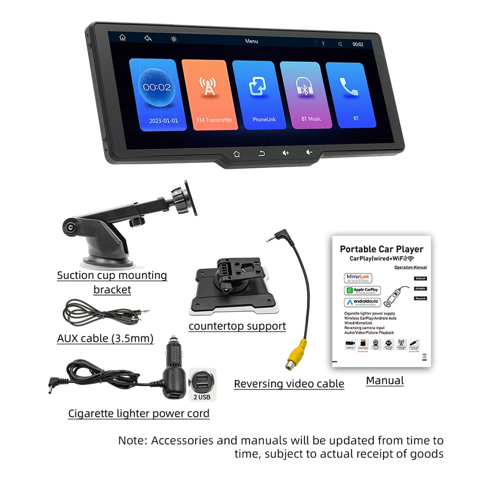 10.77" Screen Portable Wireless Carplay Car Bluetooth MP5 Player + 4 LED Camera