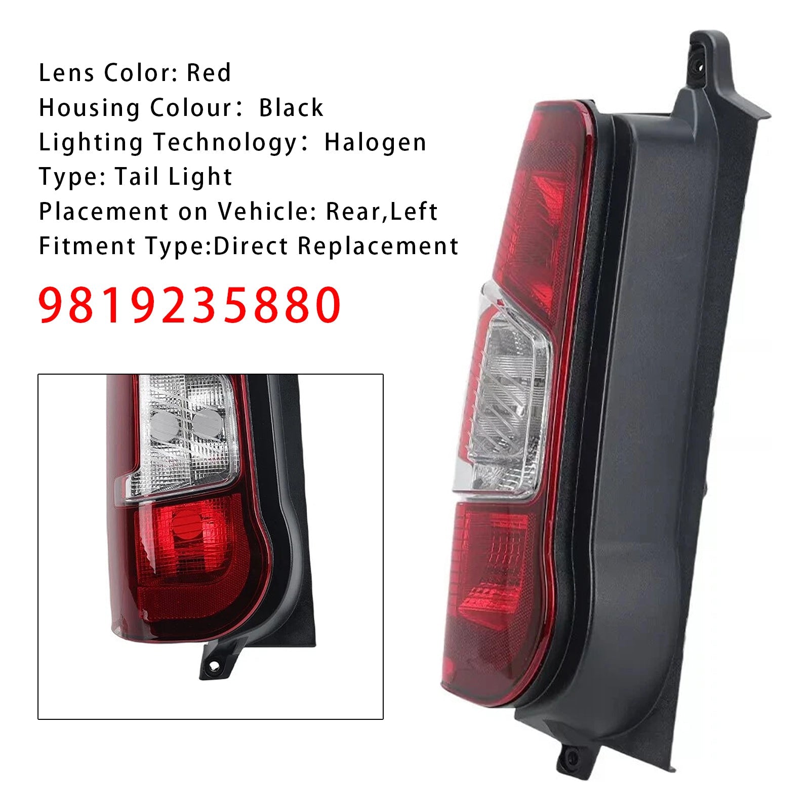 2020+ Toyota Proace City Left Side Rear Tail Light Back Lamp 9819235880