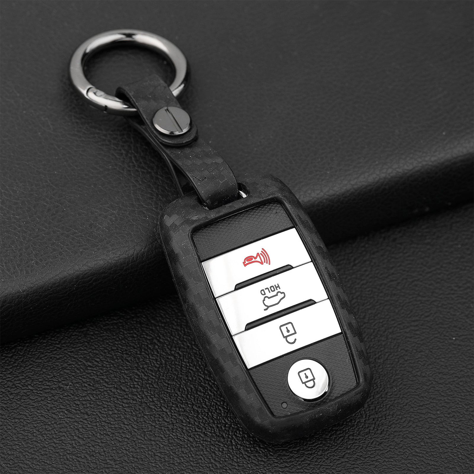 Leather Silicone Car Key Case Cover With Buckle For Kia