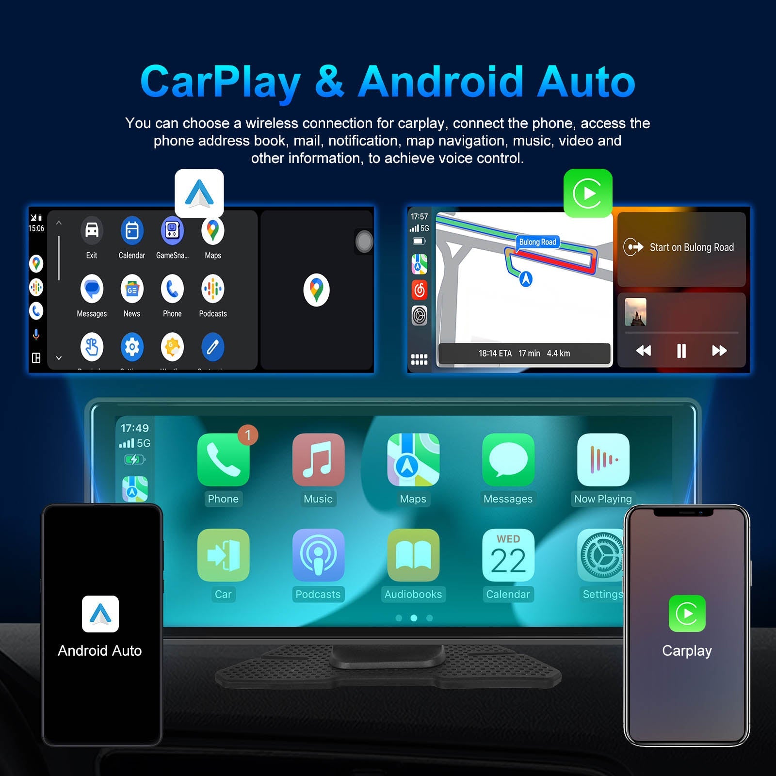 10.77"Bluetooth Car Navigation Carplay HD Large Touch Screen Recorder AHD Camera