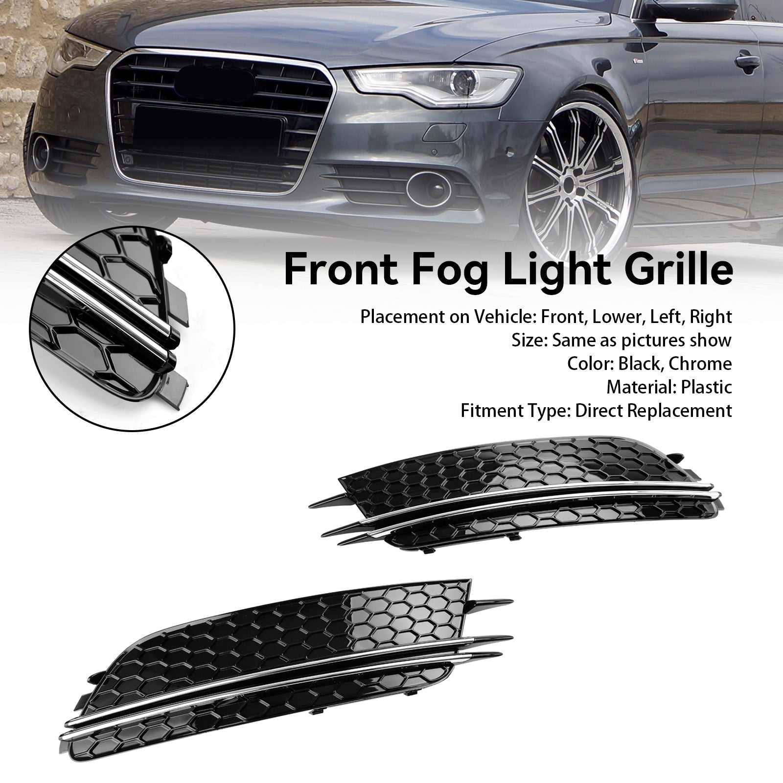 2012-2015 Audi A6 4G C7 2PCS Front Fog Light Cover Bezel Grill Grille