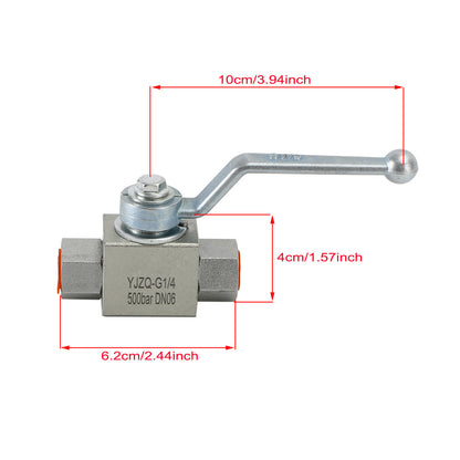 2 Way Hydraulic Ball Valve 1/4" NPT Female High Pressure Ball Valve, 1/4 DN06"