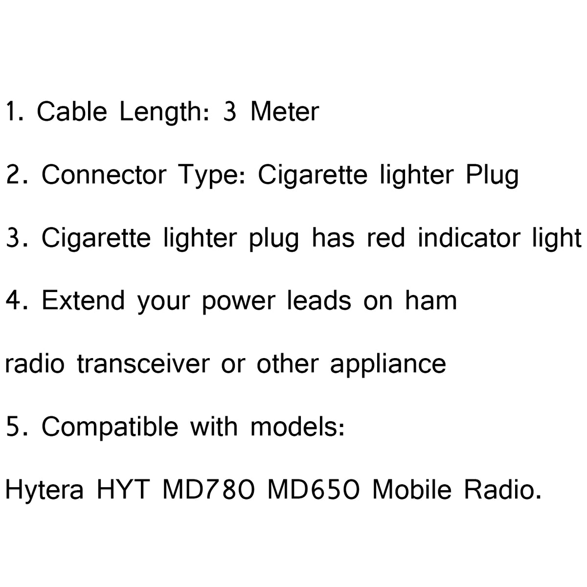 5Pcs 12V DC Power Cable Cord Cigarette Lighter For Hytera MD780 MD650 Radio 1.5m