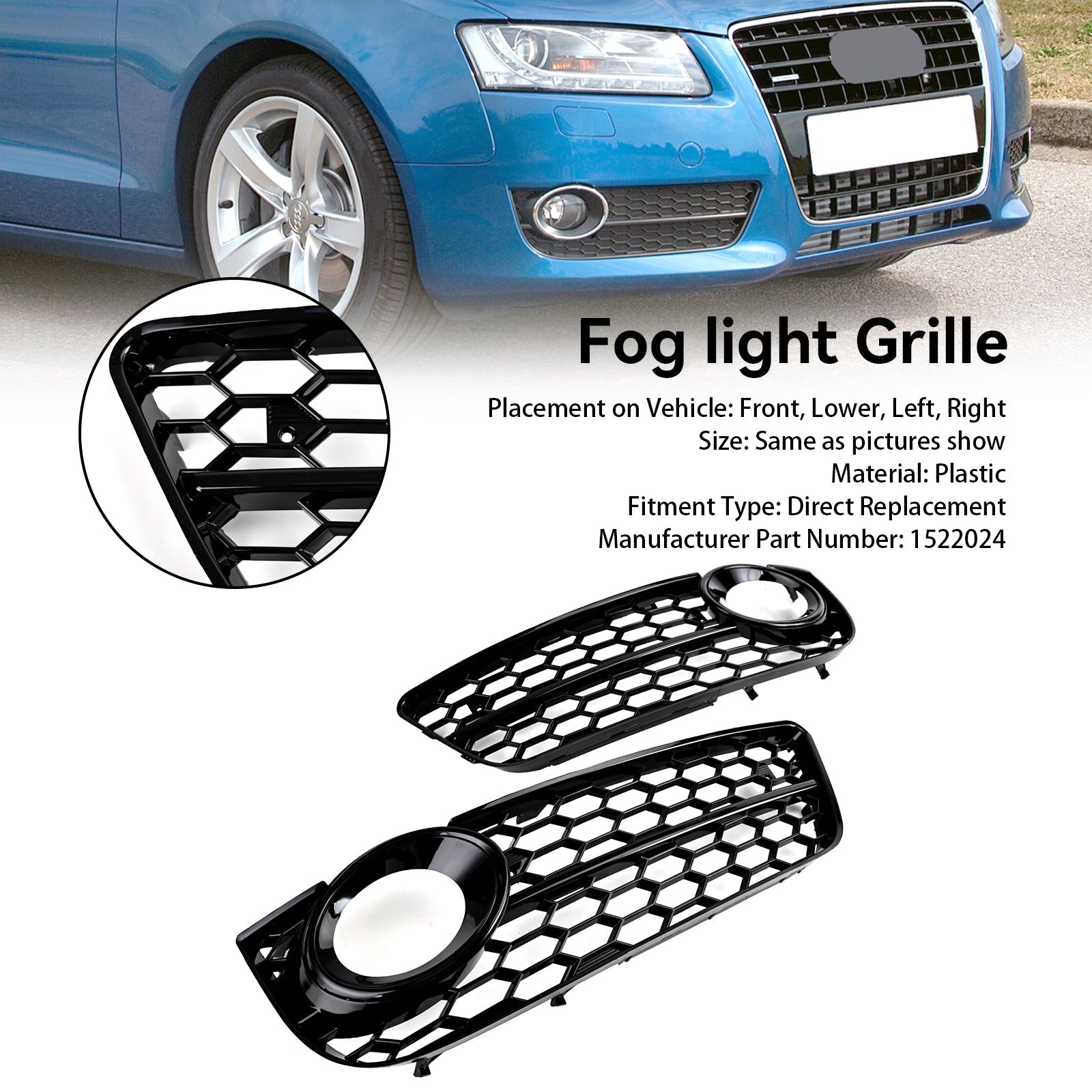 2007-2011 Audi A5 Pair Honeycomb Front Fog Lamp Cover Grille Grill 1522024