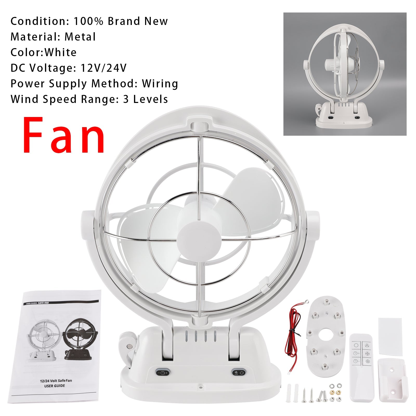 12V/24V Auto-Sensing Low-Power Draw Fan For Boats and RV White