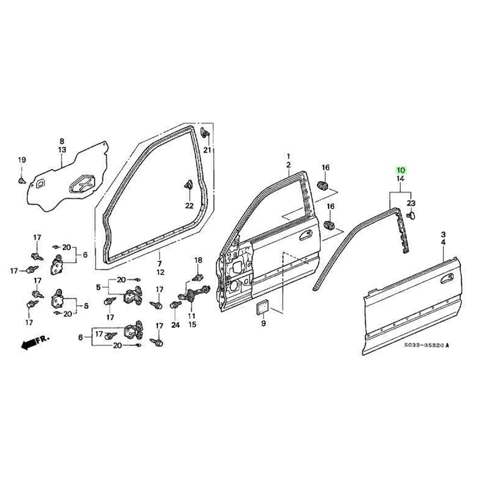 1996-2000 Honda 3D CIVIC EK9 EK2-3 EK4 Left+Right Door Sub Seal Set Rubber