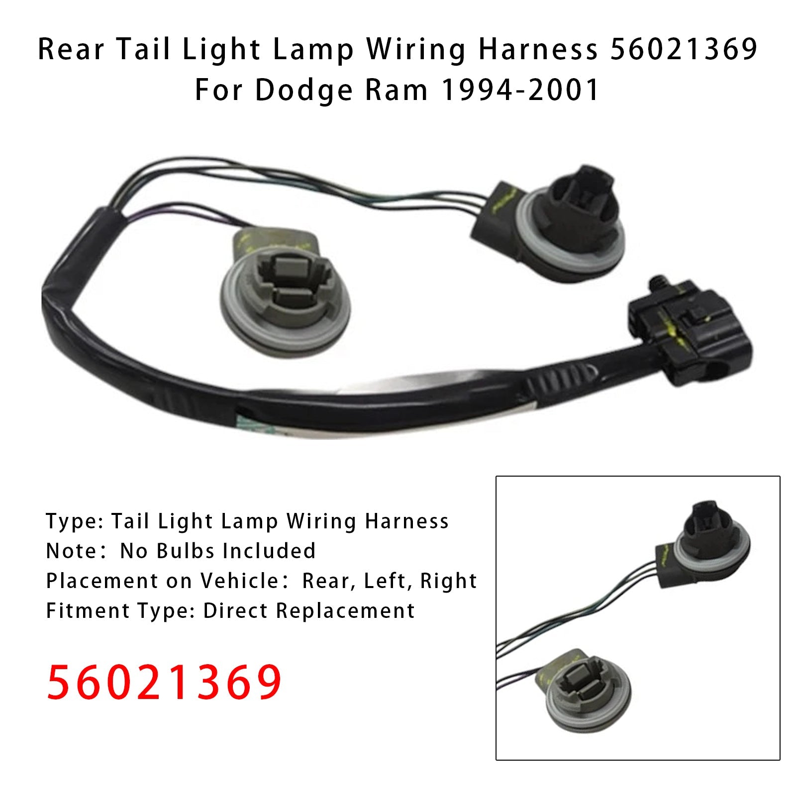 1994-2001 Dodge Ram Rear Tail Light Lamp Wiring Harness 56021369