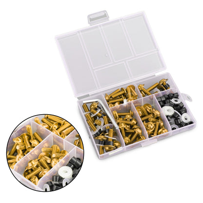 158Pcs Sportbike Windscreen Fairing Bolts Kit Fastener Clips Screws Gold