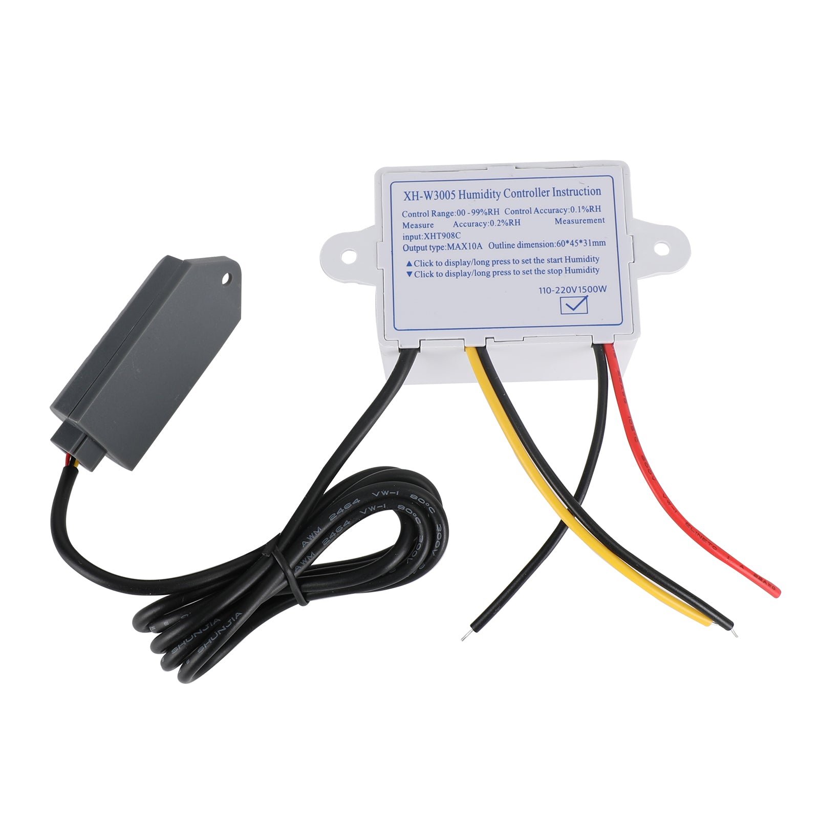 XH-W3005 12V 24V 110-220V Digital Humidity Controller Hygrometer Switch, 110V-220V 1500W