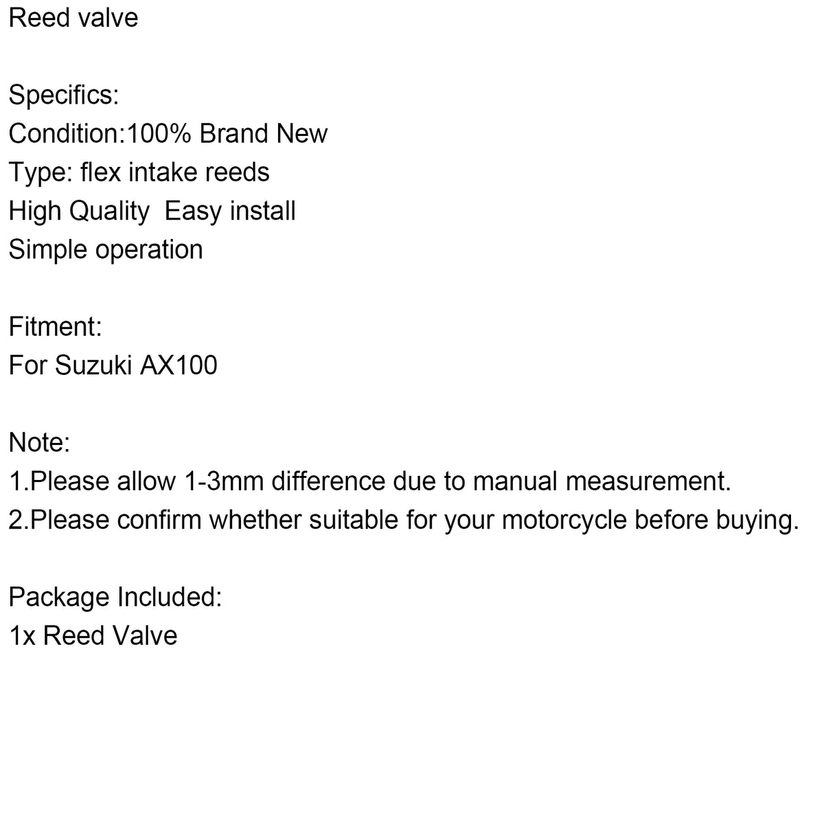 Motorcycle New Aftermarket Inlet Reed Valve For Suzuki AX100