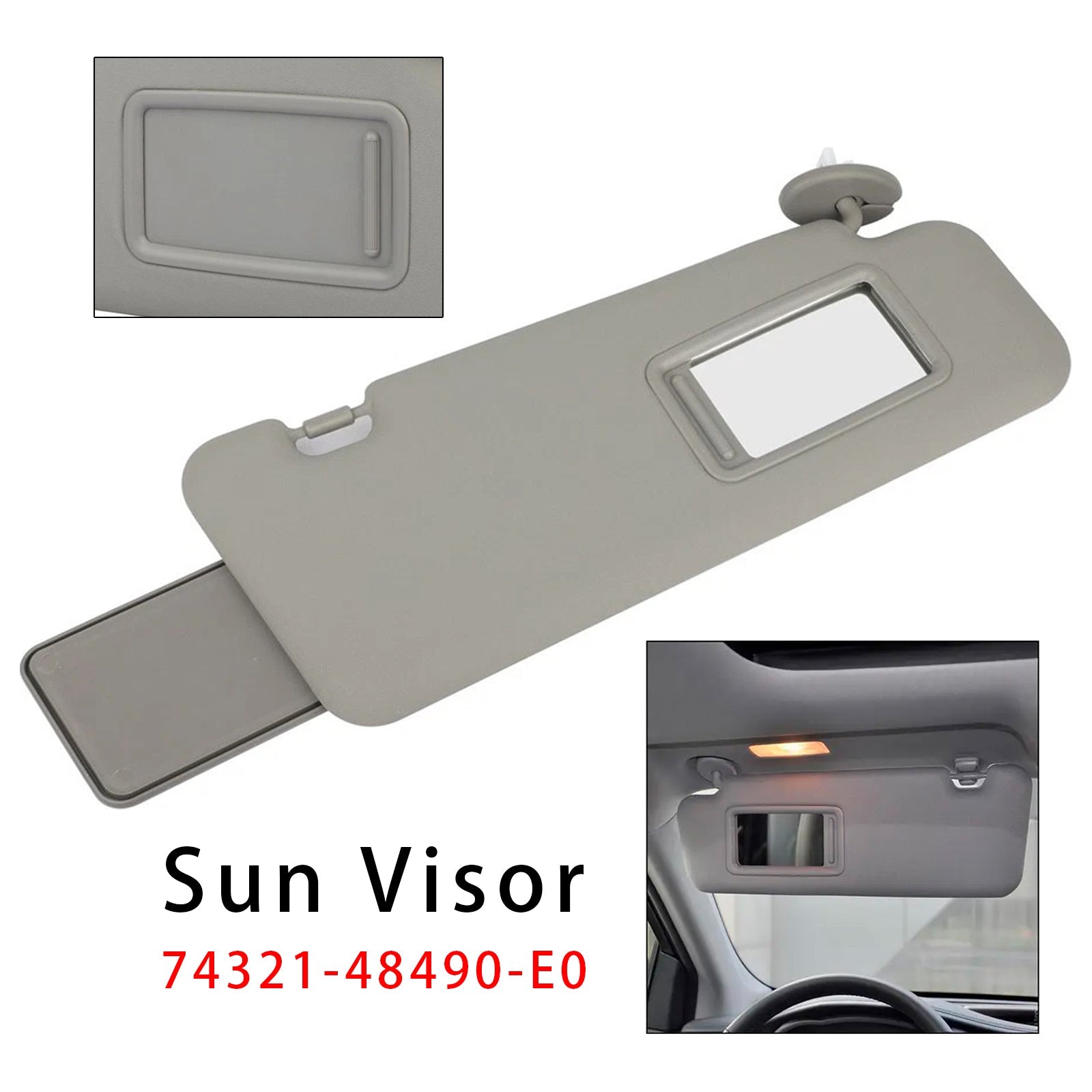 Gray Right Side Sun Visor 74321-48490-E0 For Toyota Highlander 2008-2013