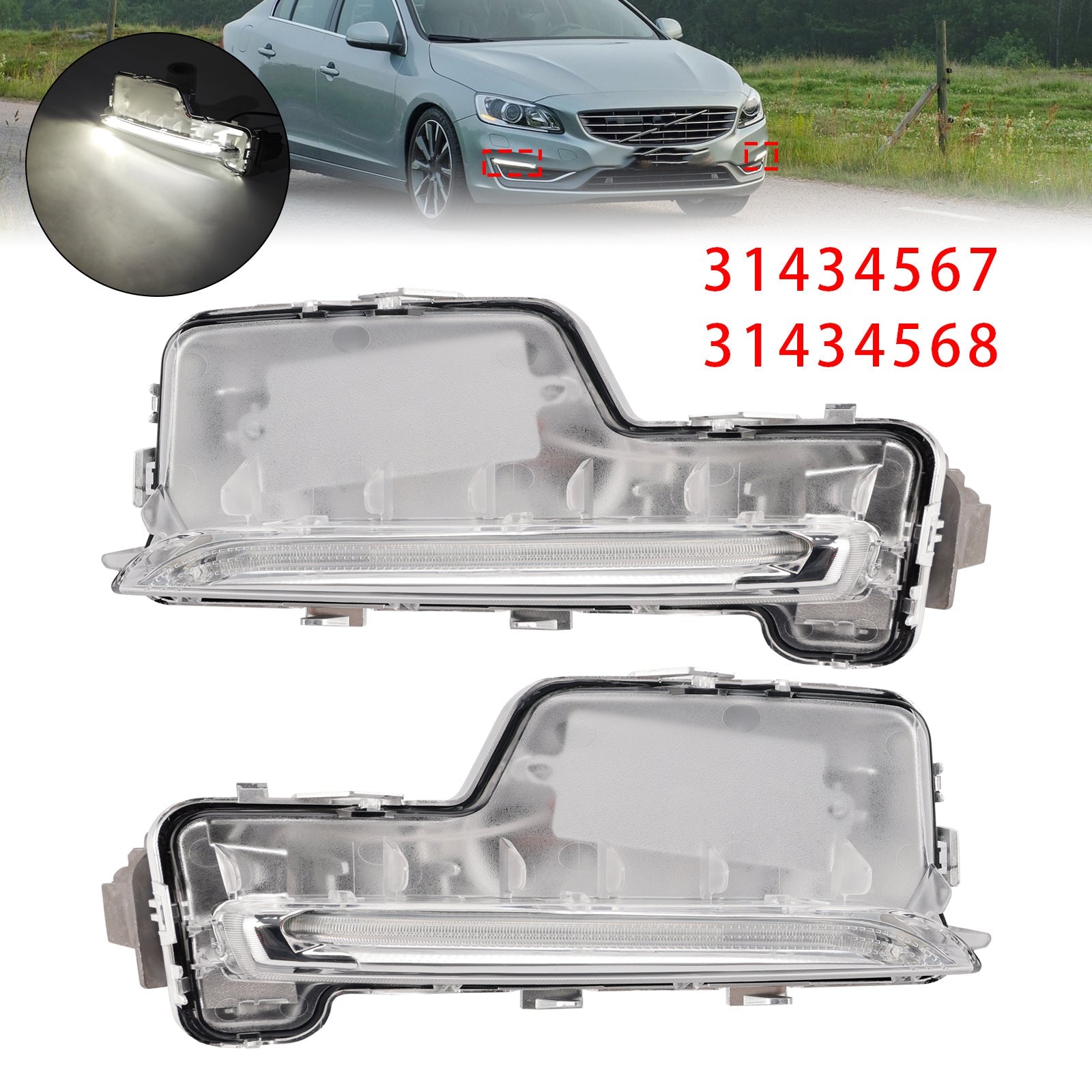 2014-2018 Volvo S60 Pair Front Fog Light Lamp 31434567 31434568