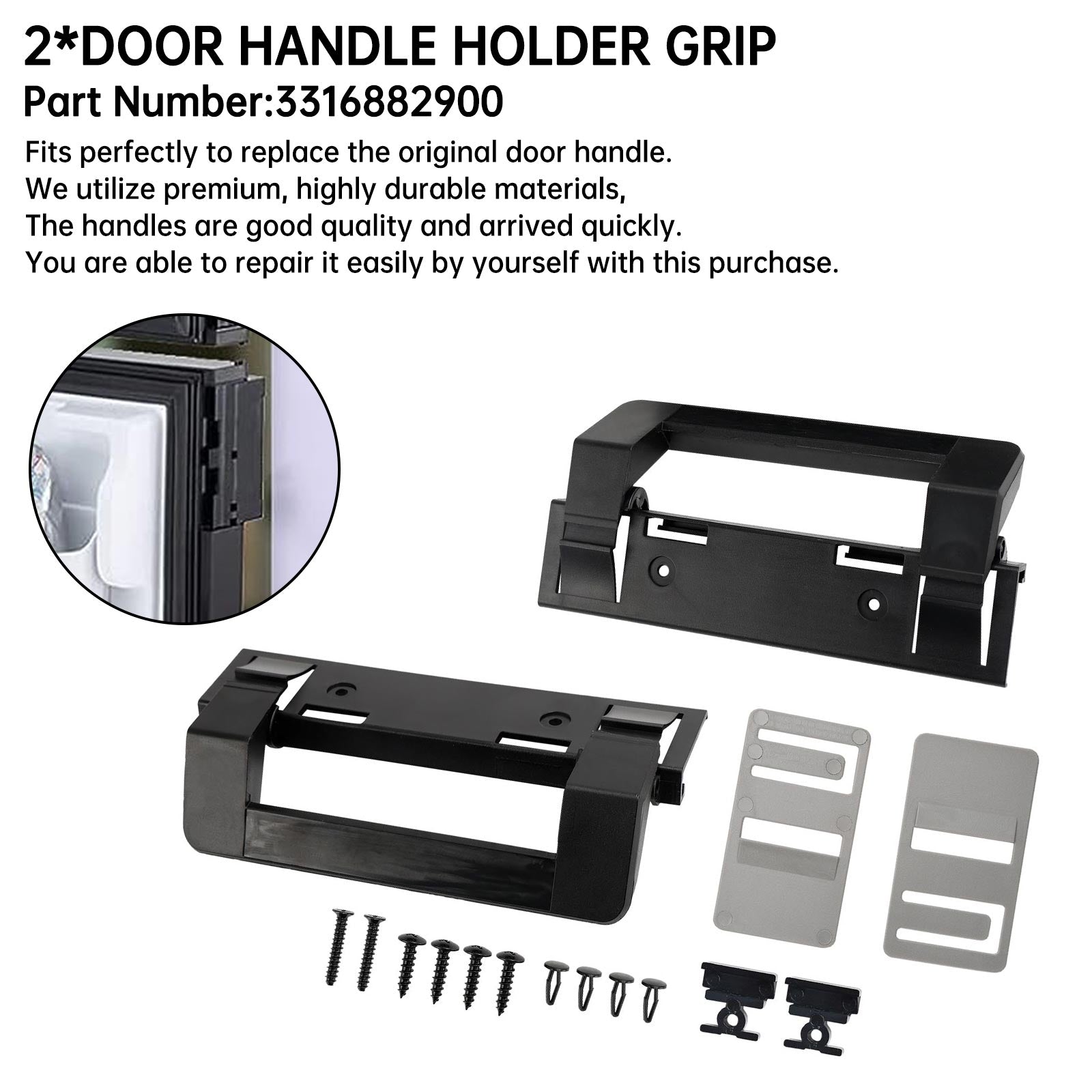 2×RV Refrigerator Door Handle Holder Grip Black Hardware For Dometic 3316882900