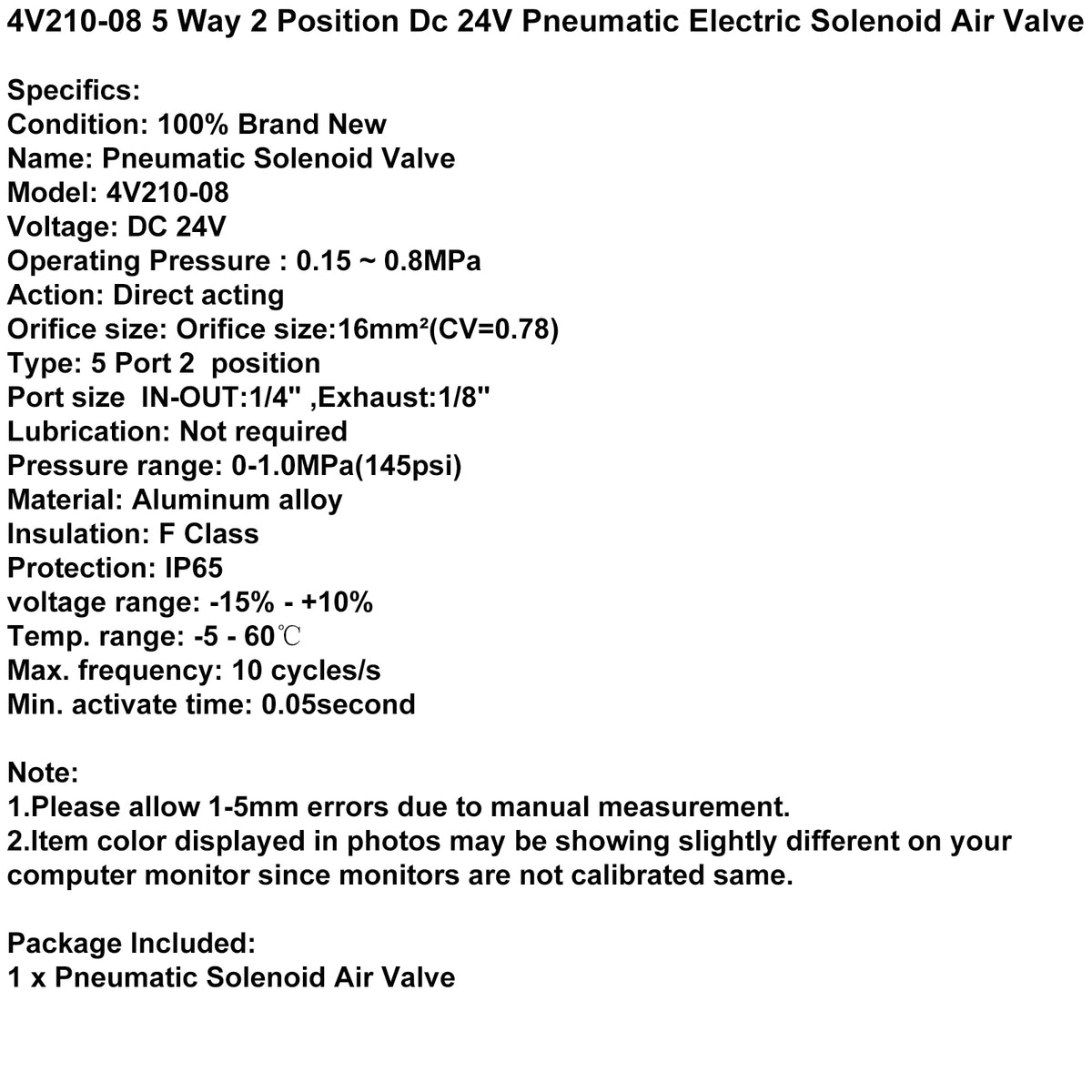 4V210-08 5 Way 2 Position Dc 24V Pneumatic Electric Solenoid Air Valve