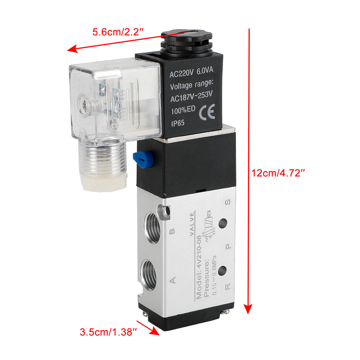 4V210-08 5 Way 2 Position Ac 220V Pneumatic Electric Solenoid Air Valve