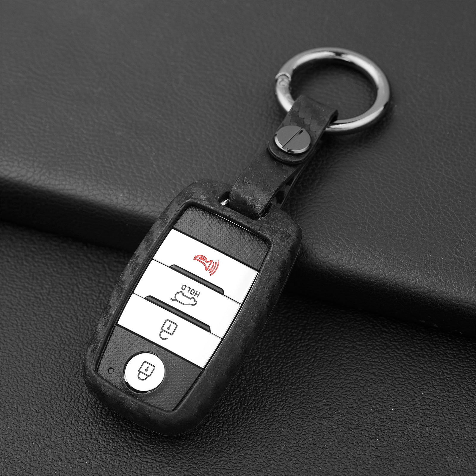 Leather Silicone Car Key Case Cover With Buckle For Kia